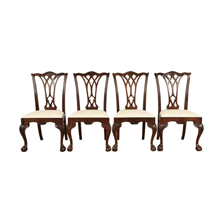 Drexel Heritage Chippendale Carved Mahogany Dining Chairs, Set of Four