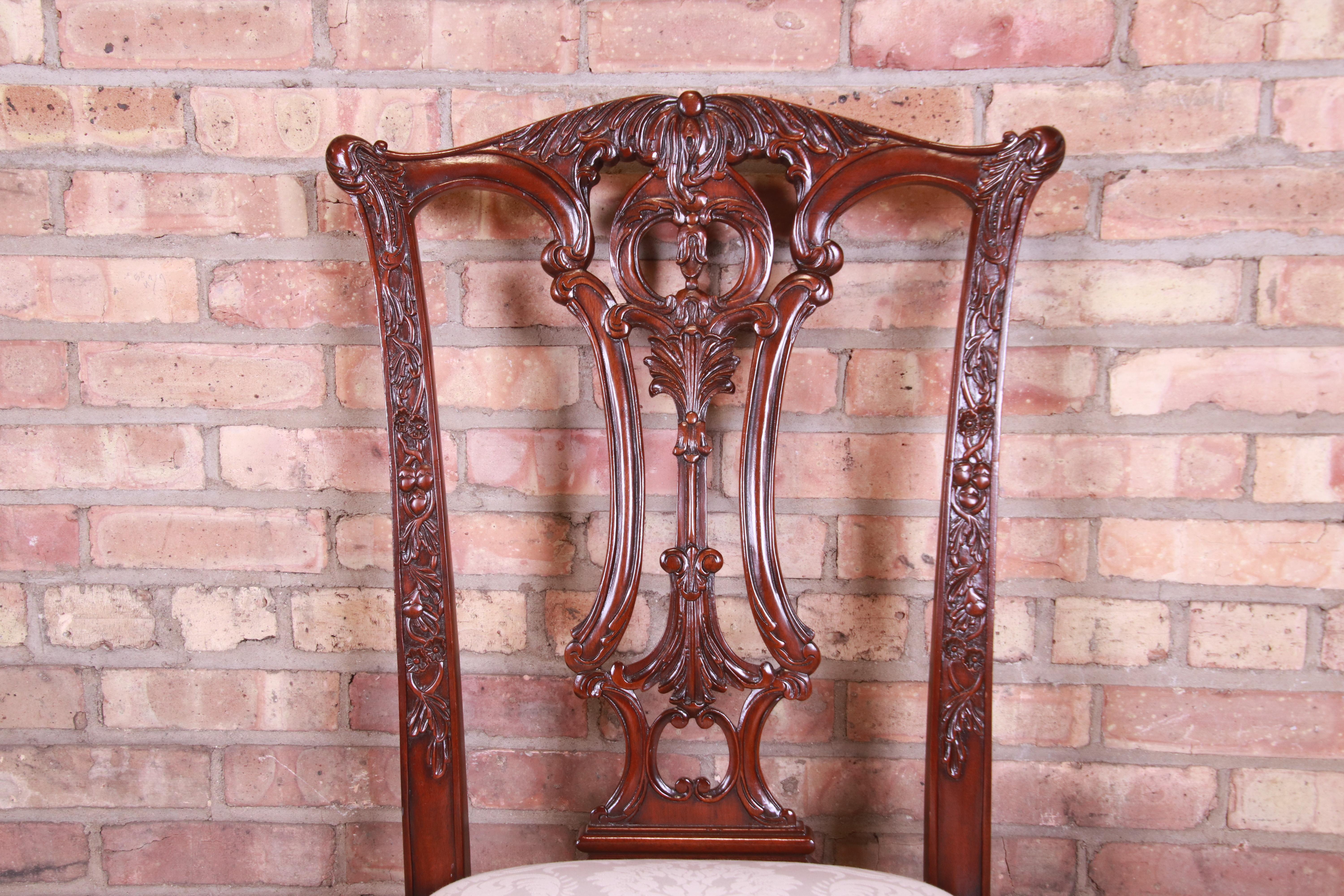 Drexel Heritage Chippendale Carved Mahogany Dining Chairs, Set of Six 6