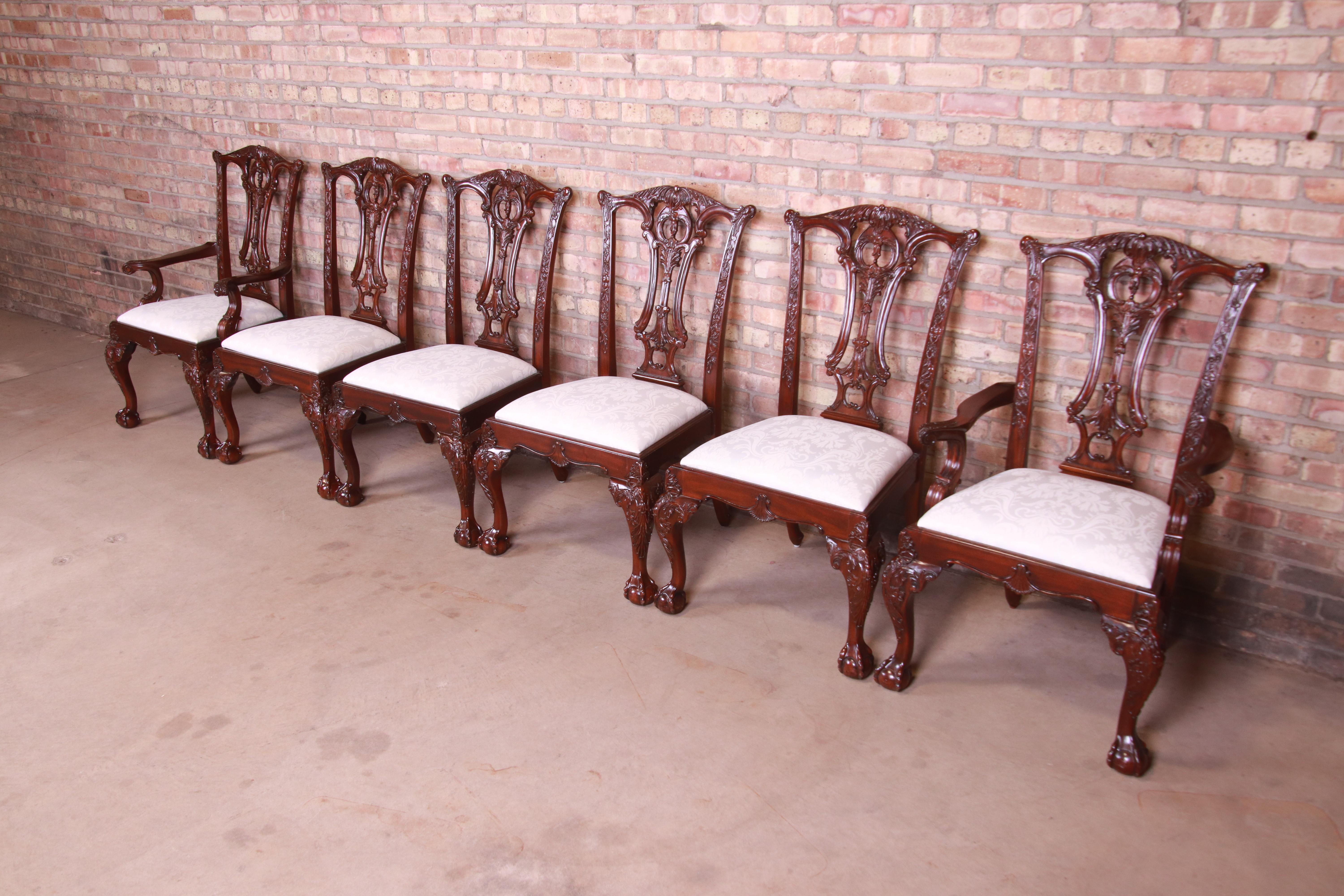Drexel Heritage Chippendale Carved Mahogany Dining Chairs, Set of Six In Good Condition In South Bend, IN