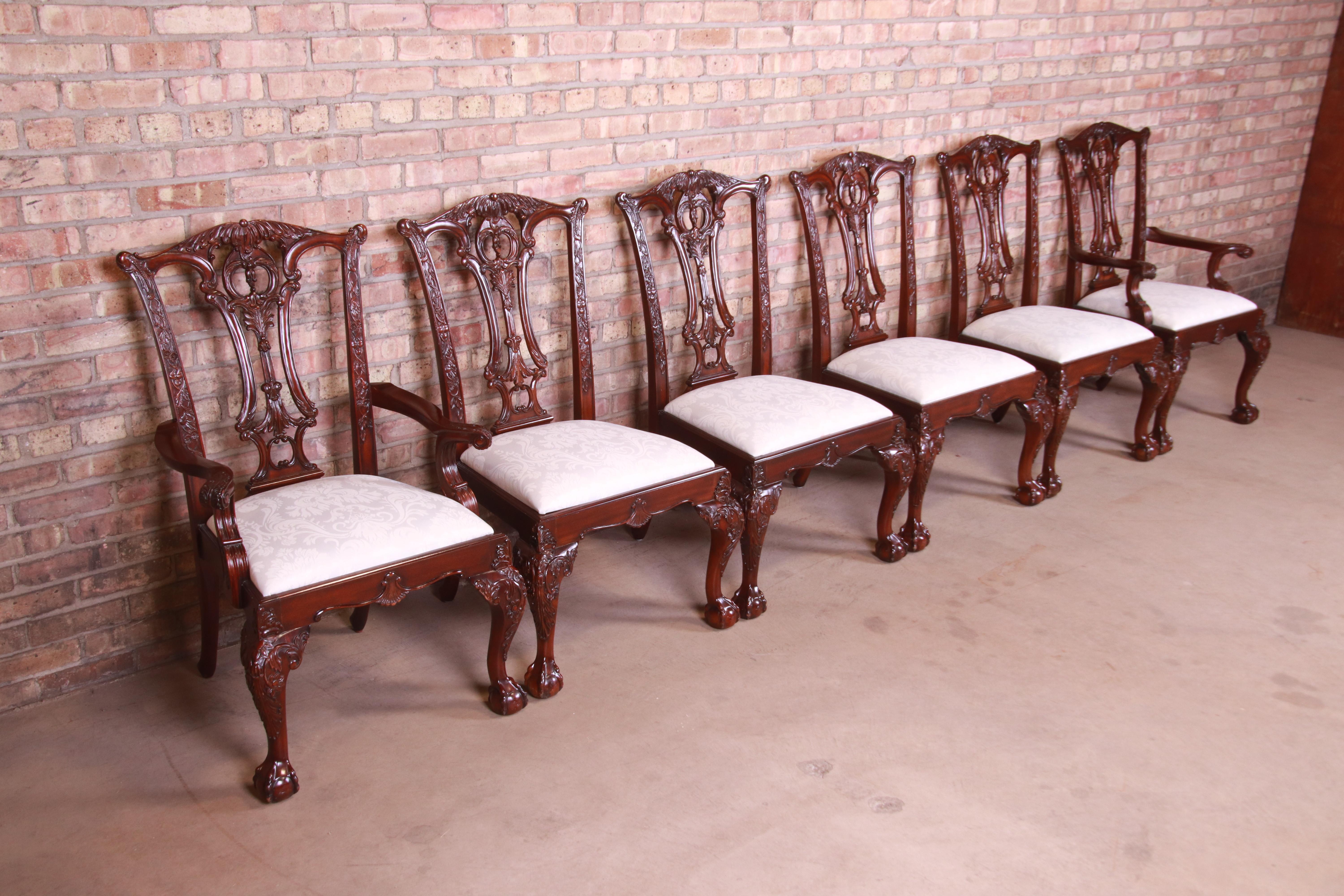 20th Century Drexel Heritage Chippendale Carved Mahogany Dining Chairs, Set of Six