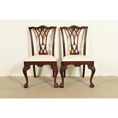 Drexel Heritage Chippendale Carved Mahogany Side Chairs or Dining Chairs, Pair