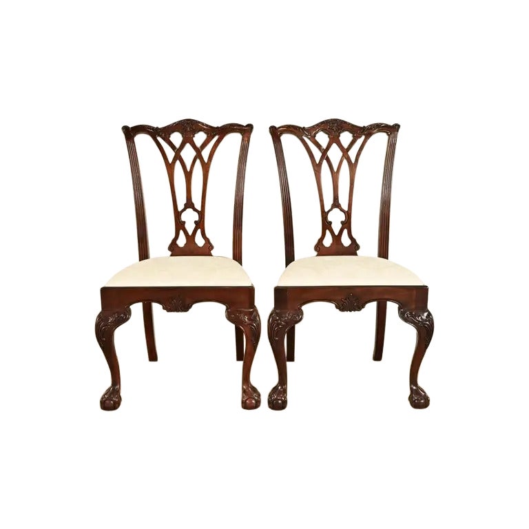 Drexel Heritage Chippendale Carved Mahogany Side Chairs or Dining Chairs, Pair For Sale