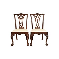 Drexel Heritage Chippendale Carved Mahogany Side Chairs or Dining Chairs, Pair