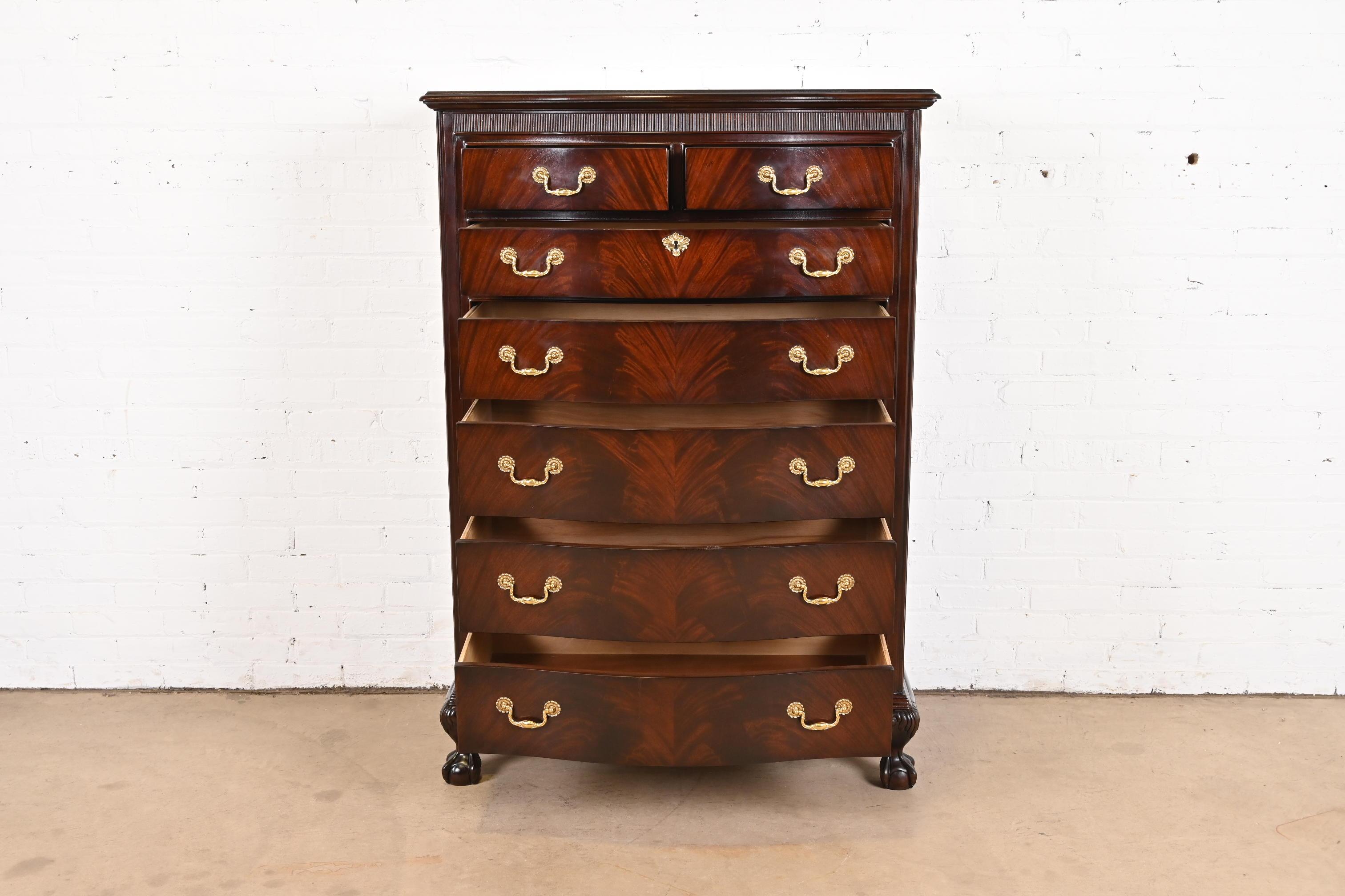 American Drexel Heritage Chippendale Flame Mahogany Highboy Dresser