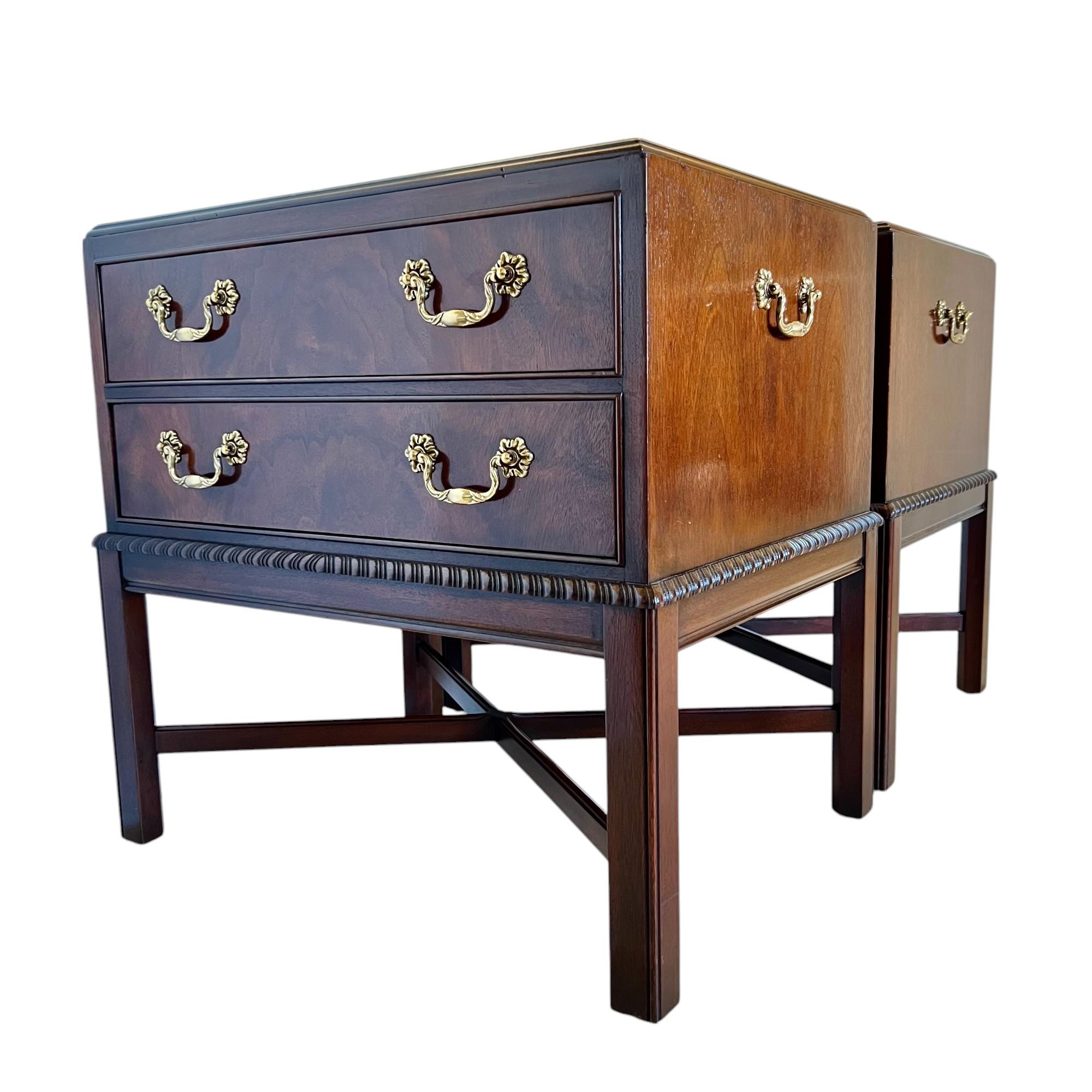 Drexel Heritage Chippendale Mahogany Nightstands, a Pair 1