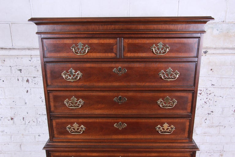 Drexel Heritage Chippendale Style Banded Mahogany Highboy Dresser