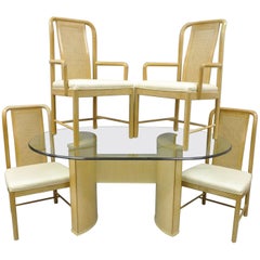 Vintage Drexel Heritage Compatibles Blonde Wood Dining Set Table Four Chairs Art Deco