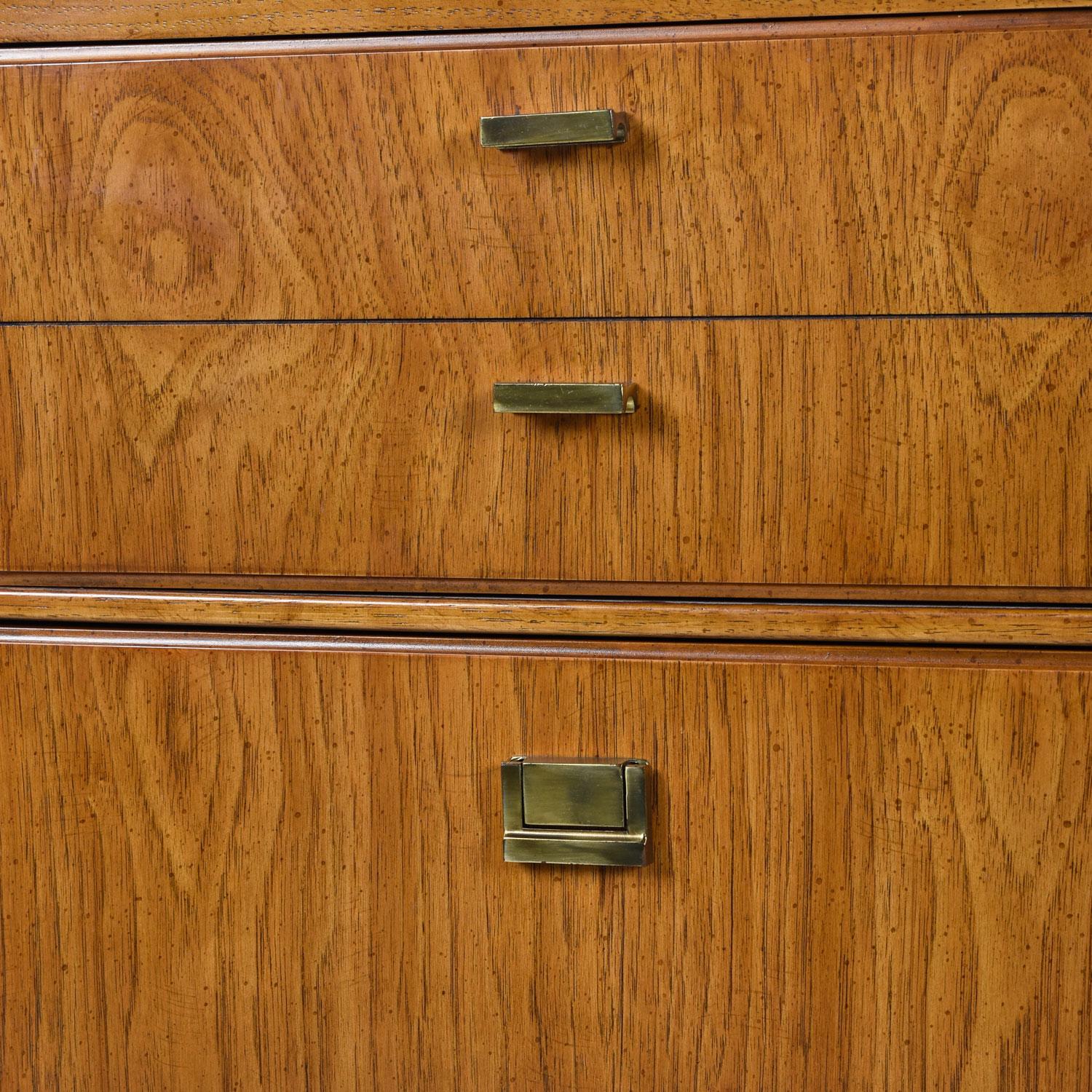 Mid-Century Modern Drexel Heritage Consensus Brass Accent Pecan Dresser, 1970s Campaign Style