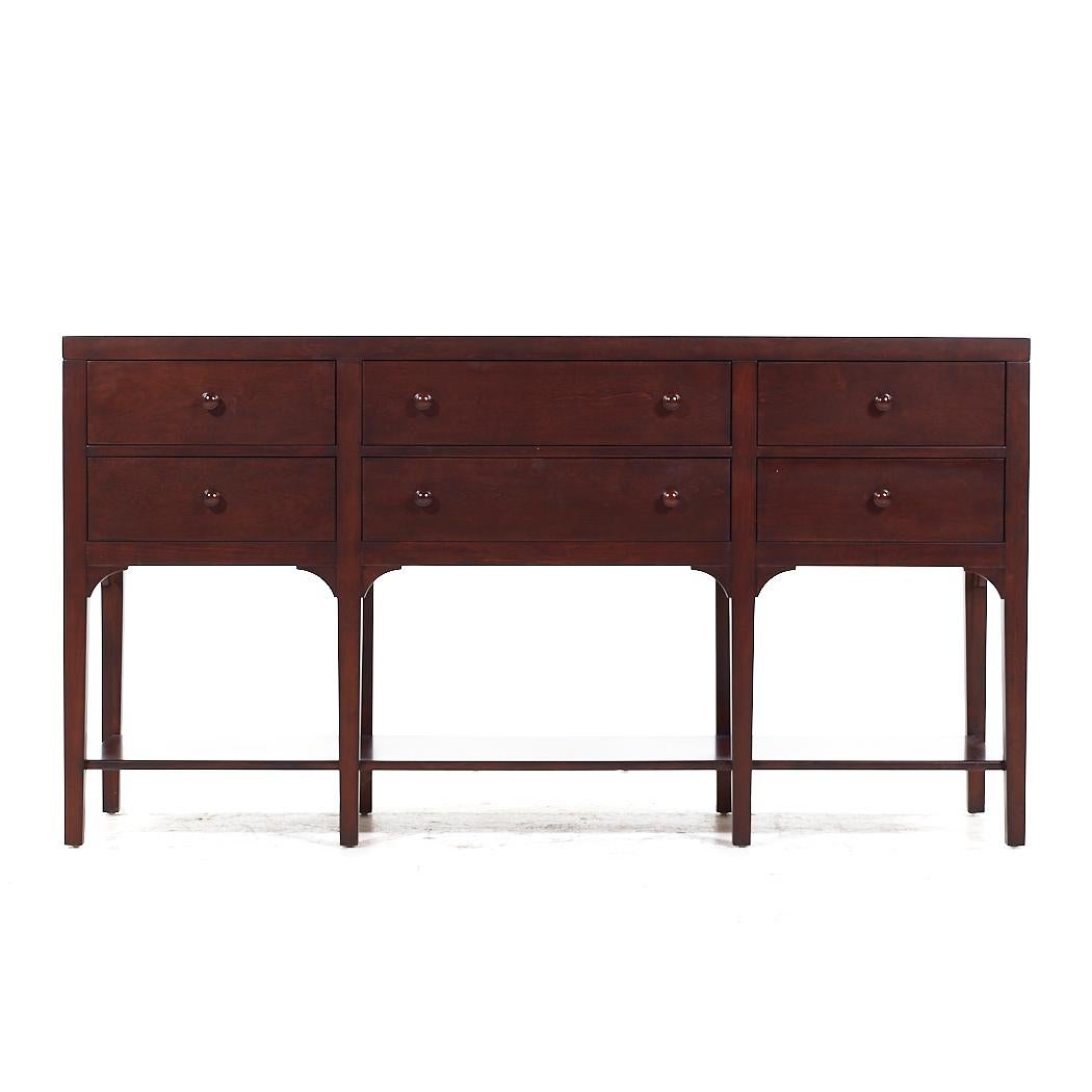 Drexel Heritage Contemporary Walnut Console with Drawers

This console table measures: 68 wide x 18 deep x 36.25 inches high

About Photos: We take our photos in a controlled lighting studio to show as much detail as possible. We do not photoshop