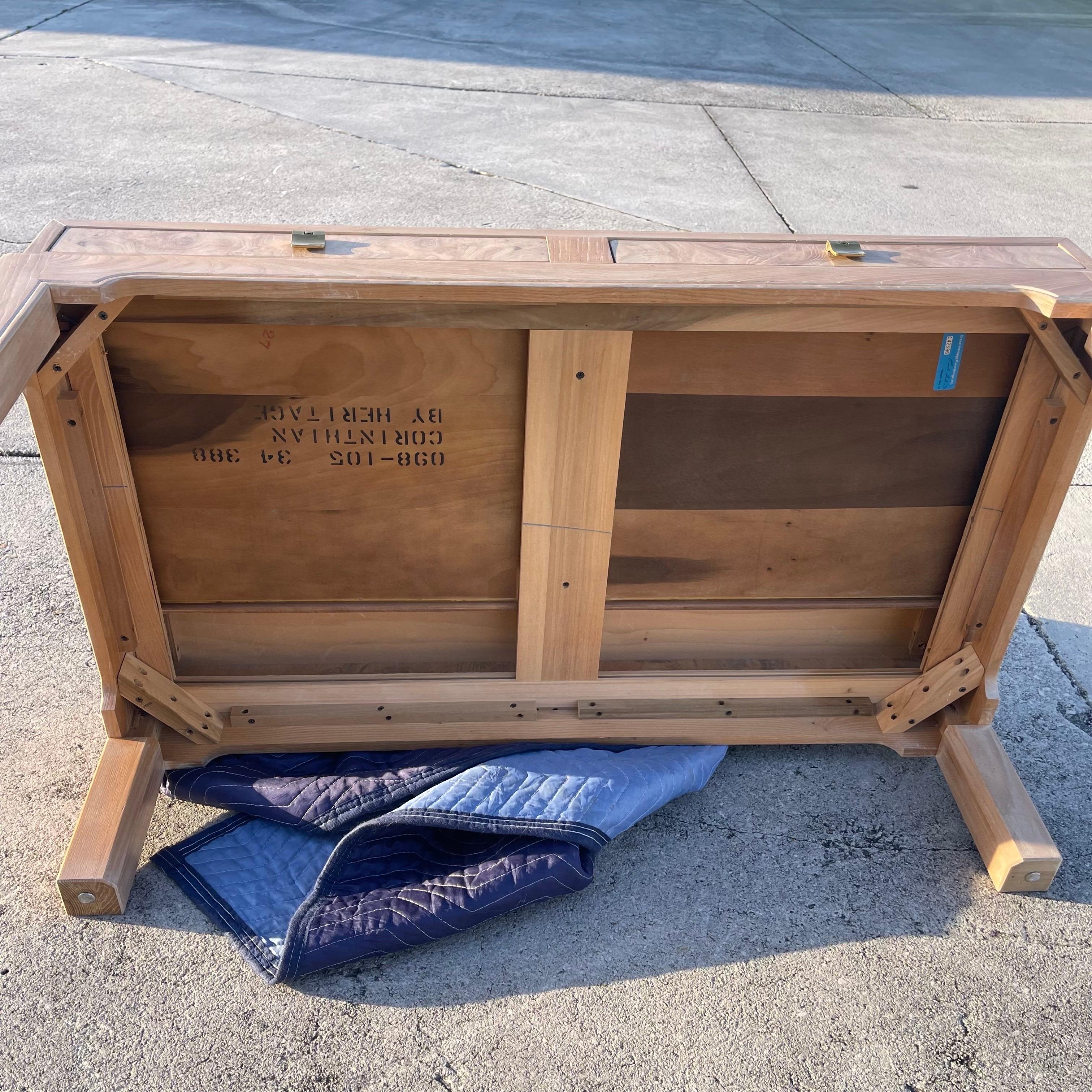 Drexel Heritage “Corinthian” Collection Burl Wood Coffee Table w/Drawers For Sale 11