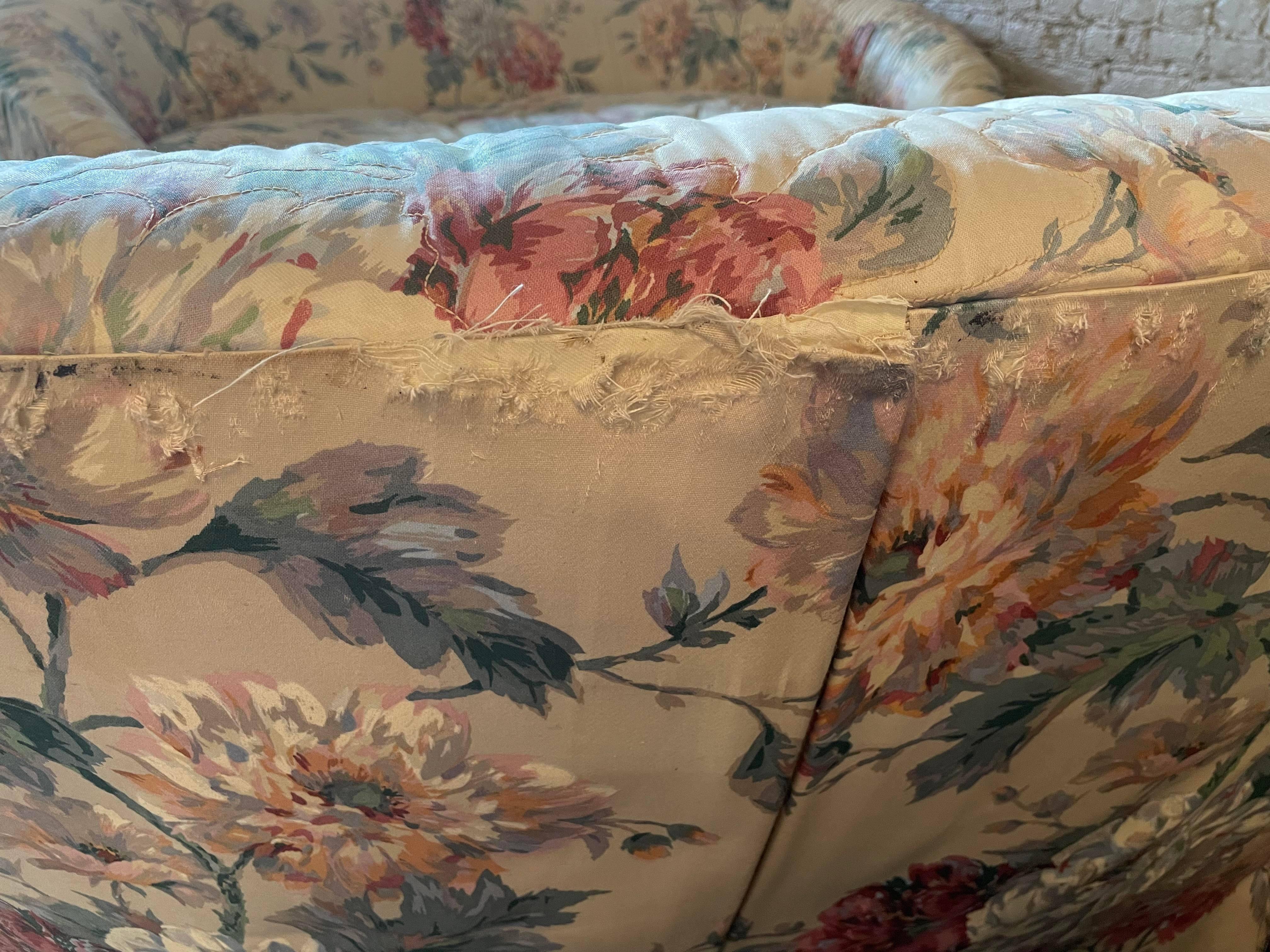 Drexel Heritage Curved Floral Sofas in Upholstery with Wood, a Pair 3