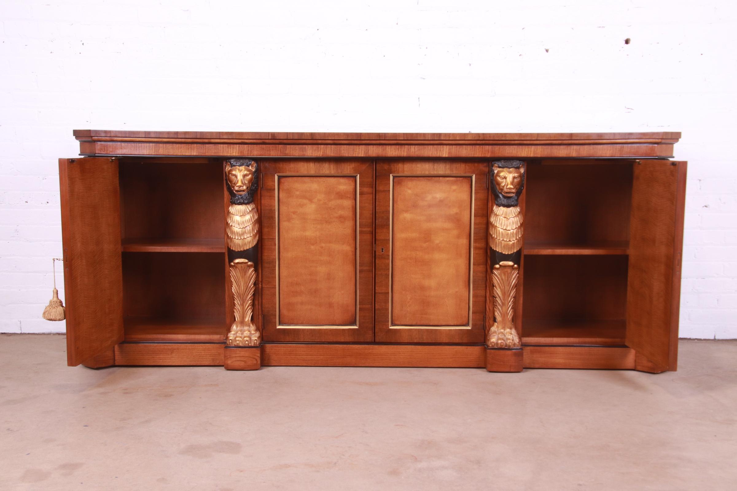 Drexel Heritage Empire Style Sideboard or Bar Cabinet With Carved Lions For Sale 1