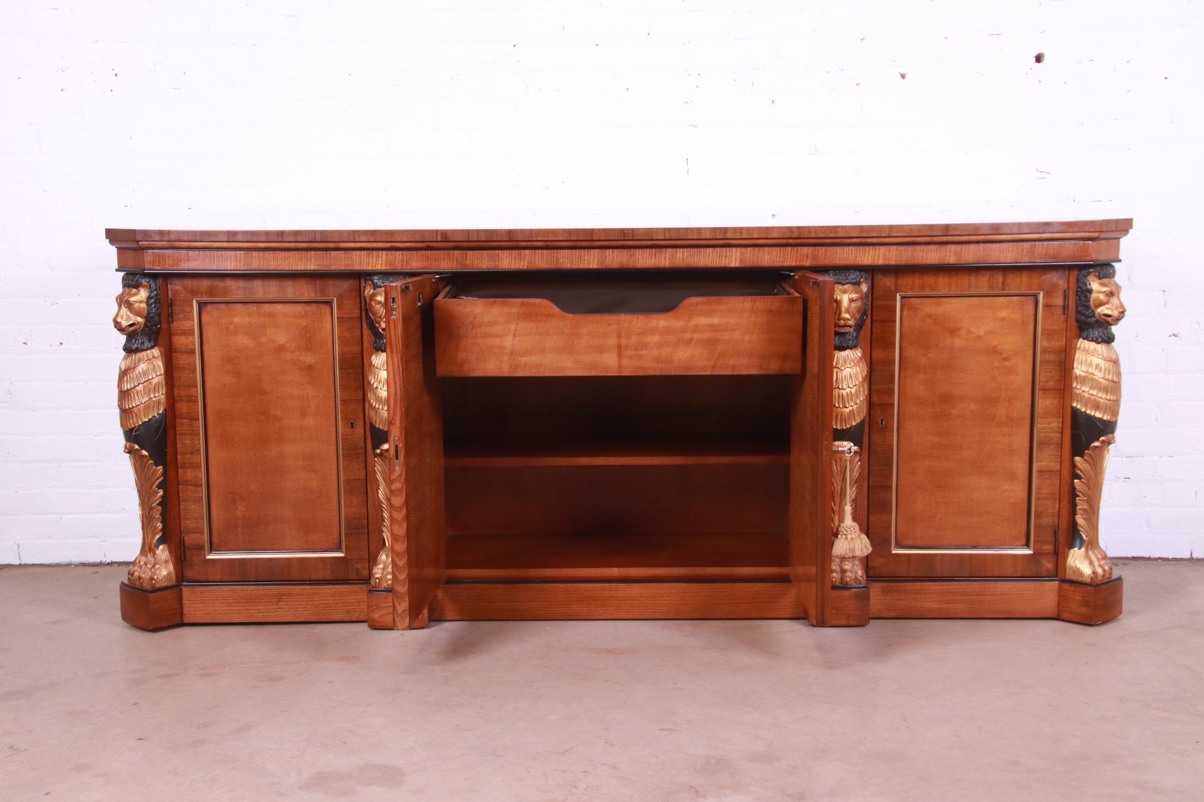 Drexel Heritage Empire Style Sideboard or Bar Cabinet With Carved Lions For Sale 2