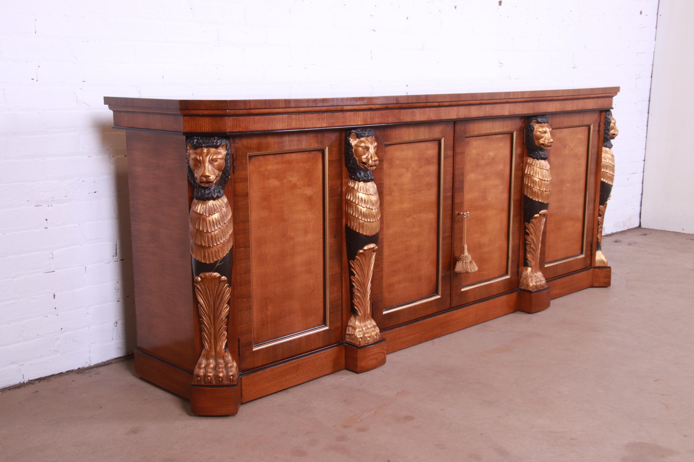 American Drexel Heritage Empire Style Sideboard or Bar Cabinet With Carved Lions For Sale
