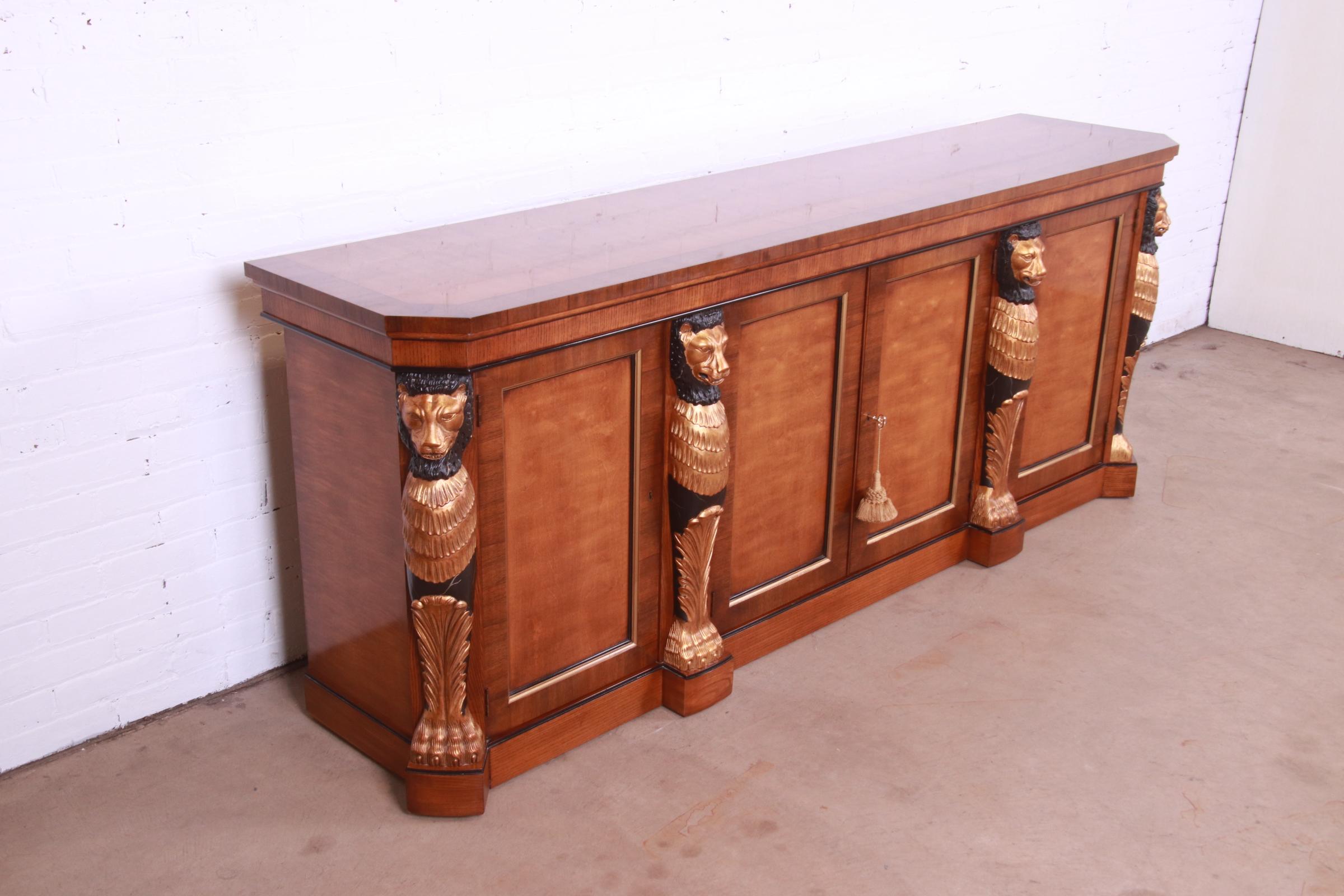 Drexel Heritage Empire Style Sideboard or Bar Cabinet With Carved Lions In Good Condition For Sale In South Bend, IN
