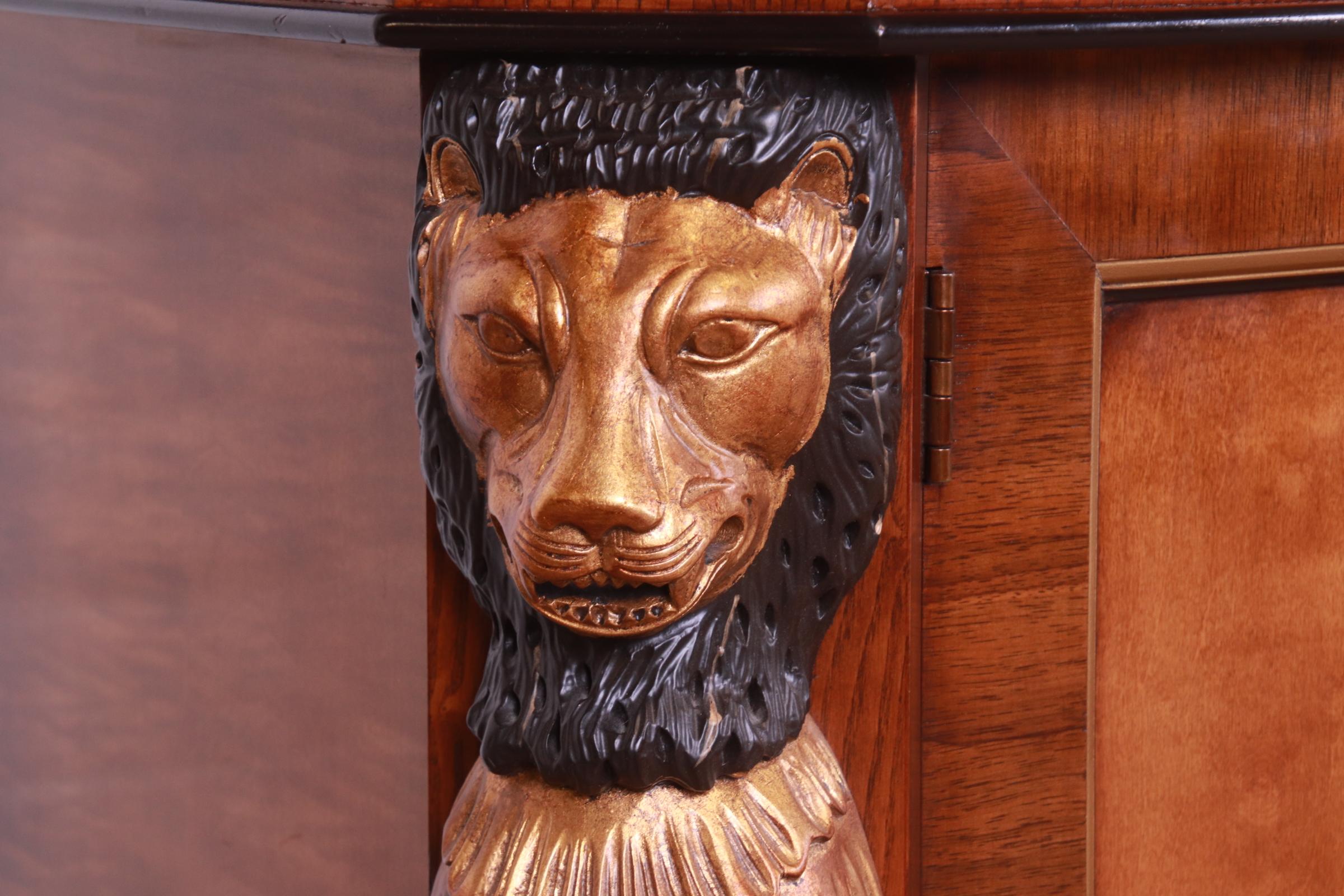 20th Century Drexel Heritage Empire Style Sideboard or Bar Cabinet With Carved Lions For Sale