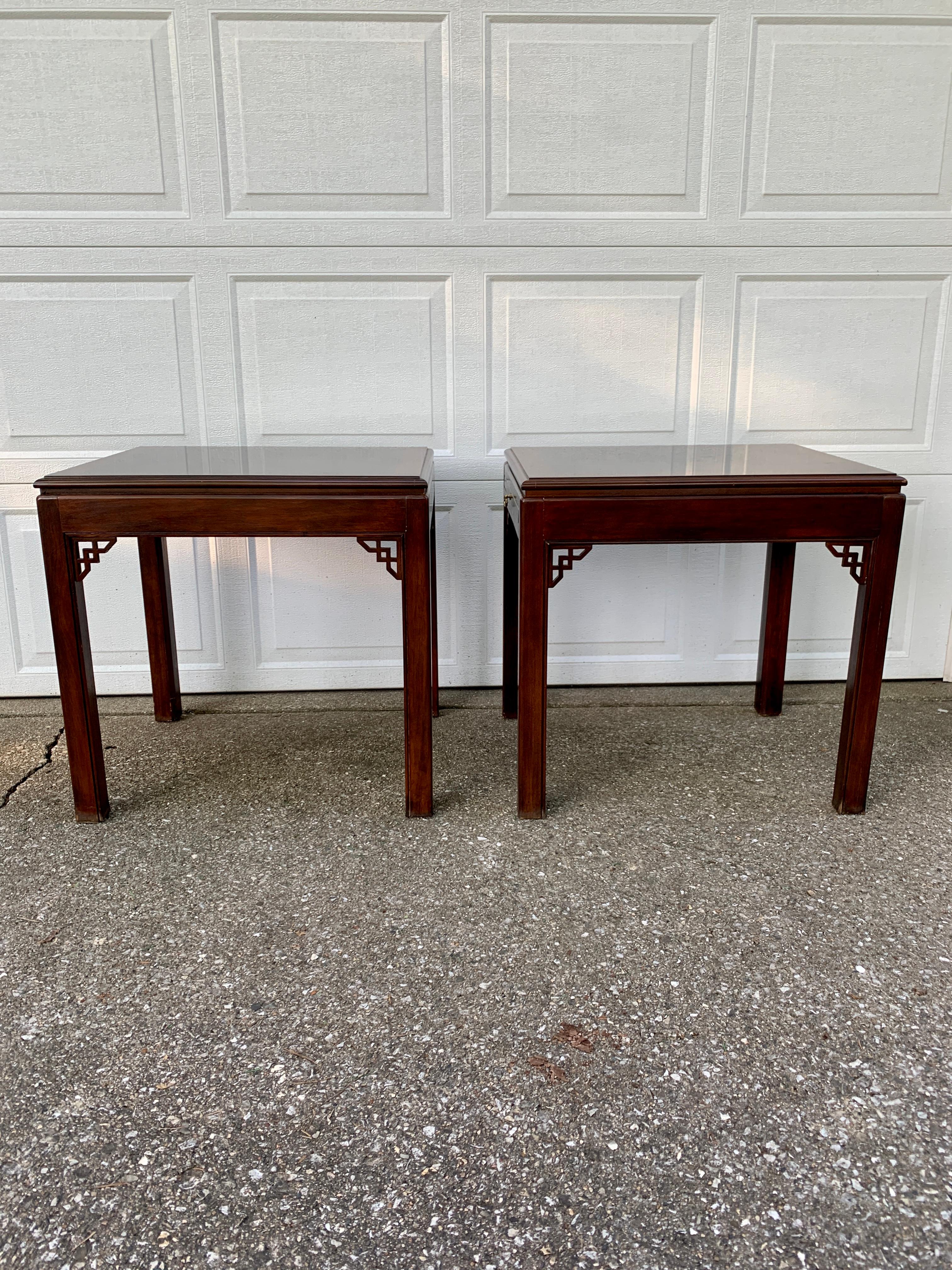 Drexel Heritage English Chippendale Banded Mahogany Side Tables, Pair 5