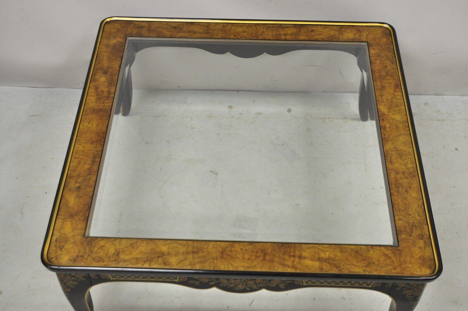 20th Century Drexel Heritage Et Cetera Black Chinoiserie Burlwood Square Coffee Table