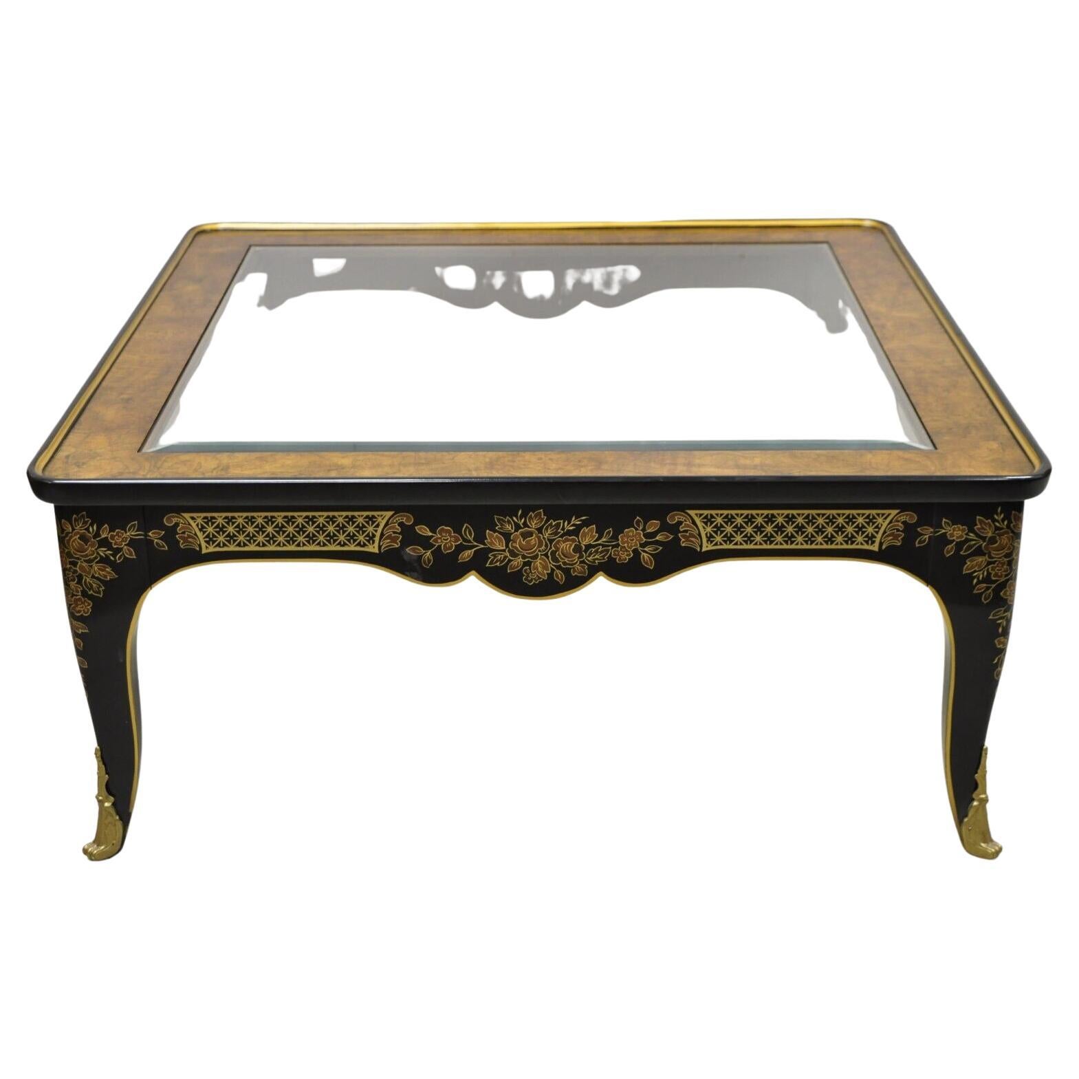 Drexel Heritage Et Cetera Black Chinoiserie Burlwood Square Coffee Table
