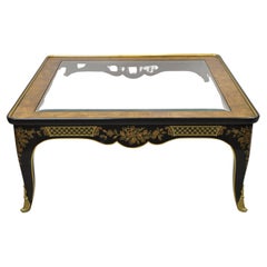 Drexel Heritage Et Cetera Black Chinoiserie Burlwood Square Coffee Table