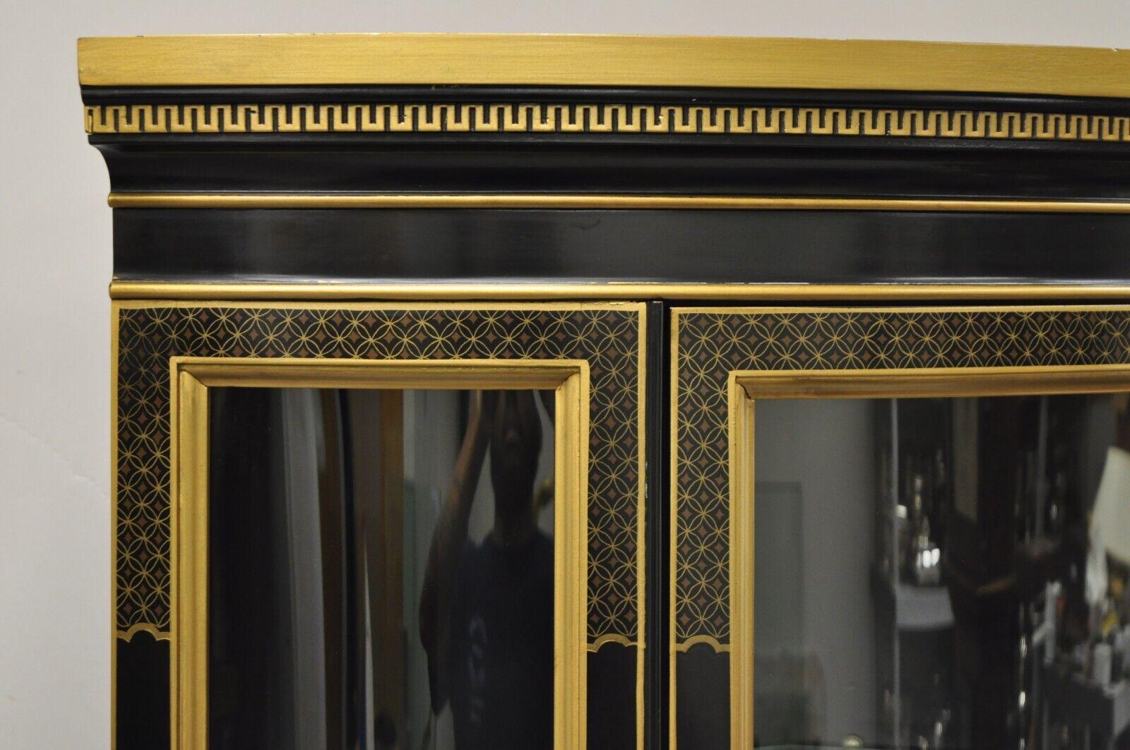 Drexel Heritage Et Cetera Black Gold Chinoiserie Bow Front China Display Cabinet 7