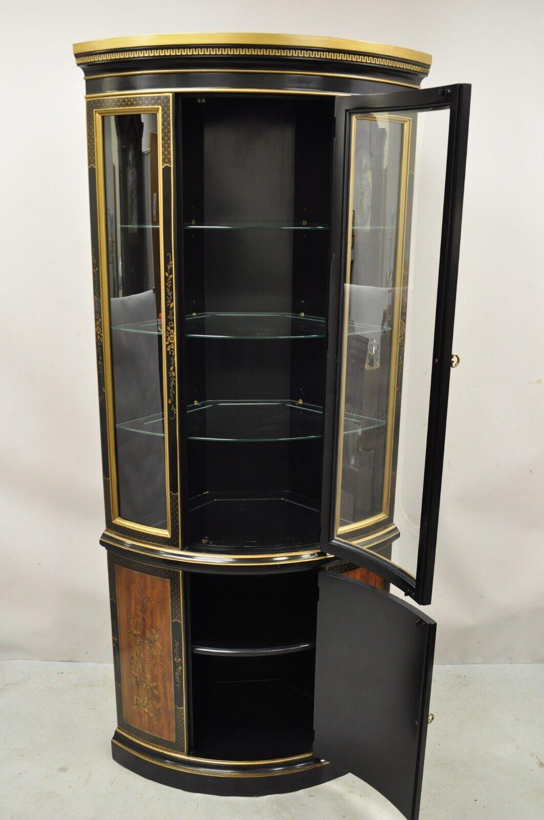 Drexel Heritage Et Cetera Black Gold Chinoiserie Bow Front China Display Cabinet 1
