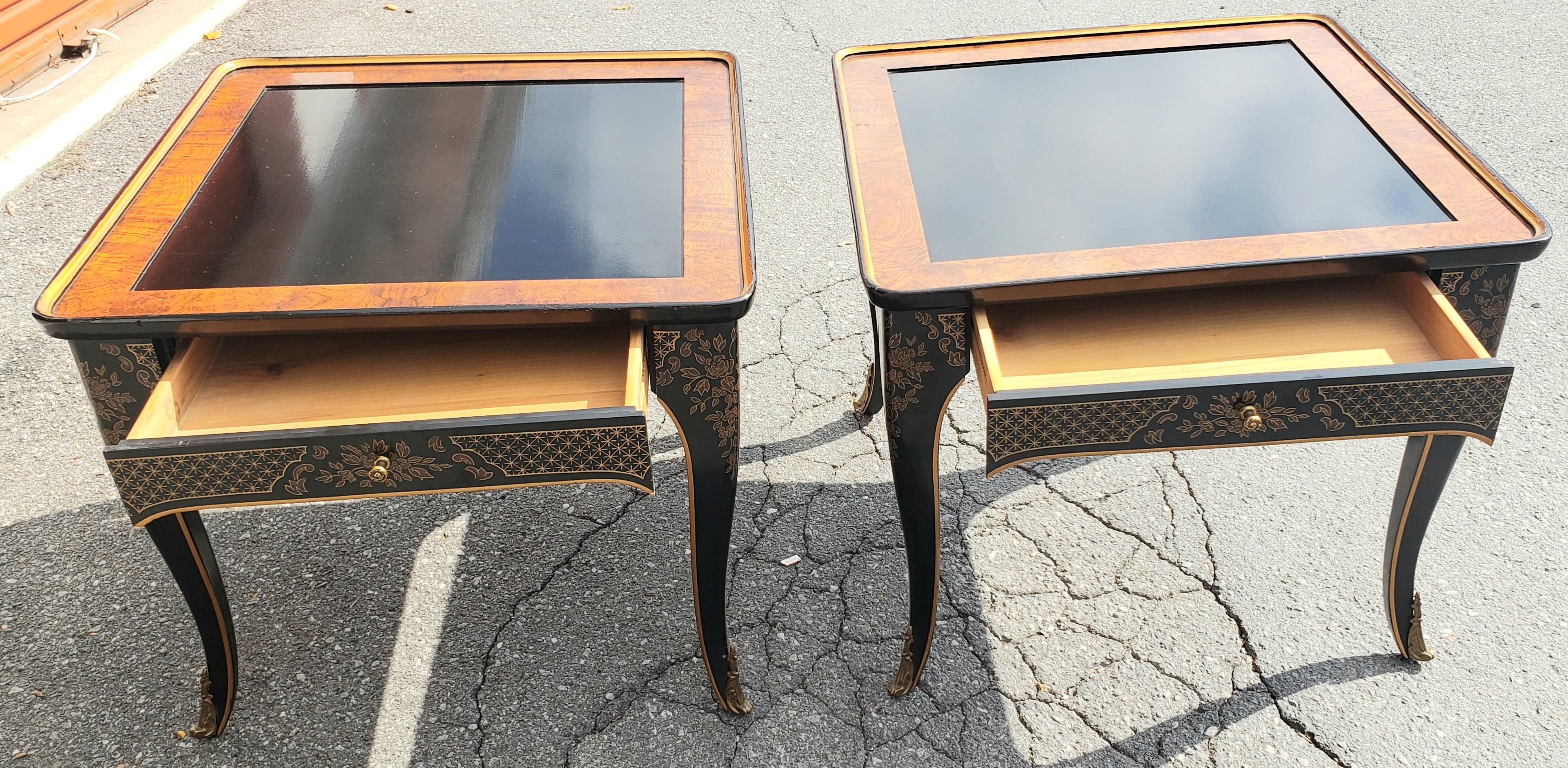 Drexel Heritage Et Cetera Chinoiserie Beistelltische aus Schwarzem und Wurzelholz und Goldbronze, Paar im Zustand „Gut“ im Angebot in Germantown, MD