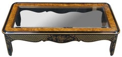 Drexel Heritage Et Cetera Chinoiserie Black Lacquer Ash Burl Glass Coffee Table