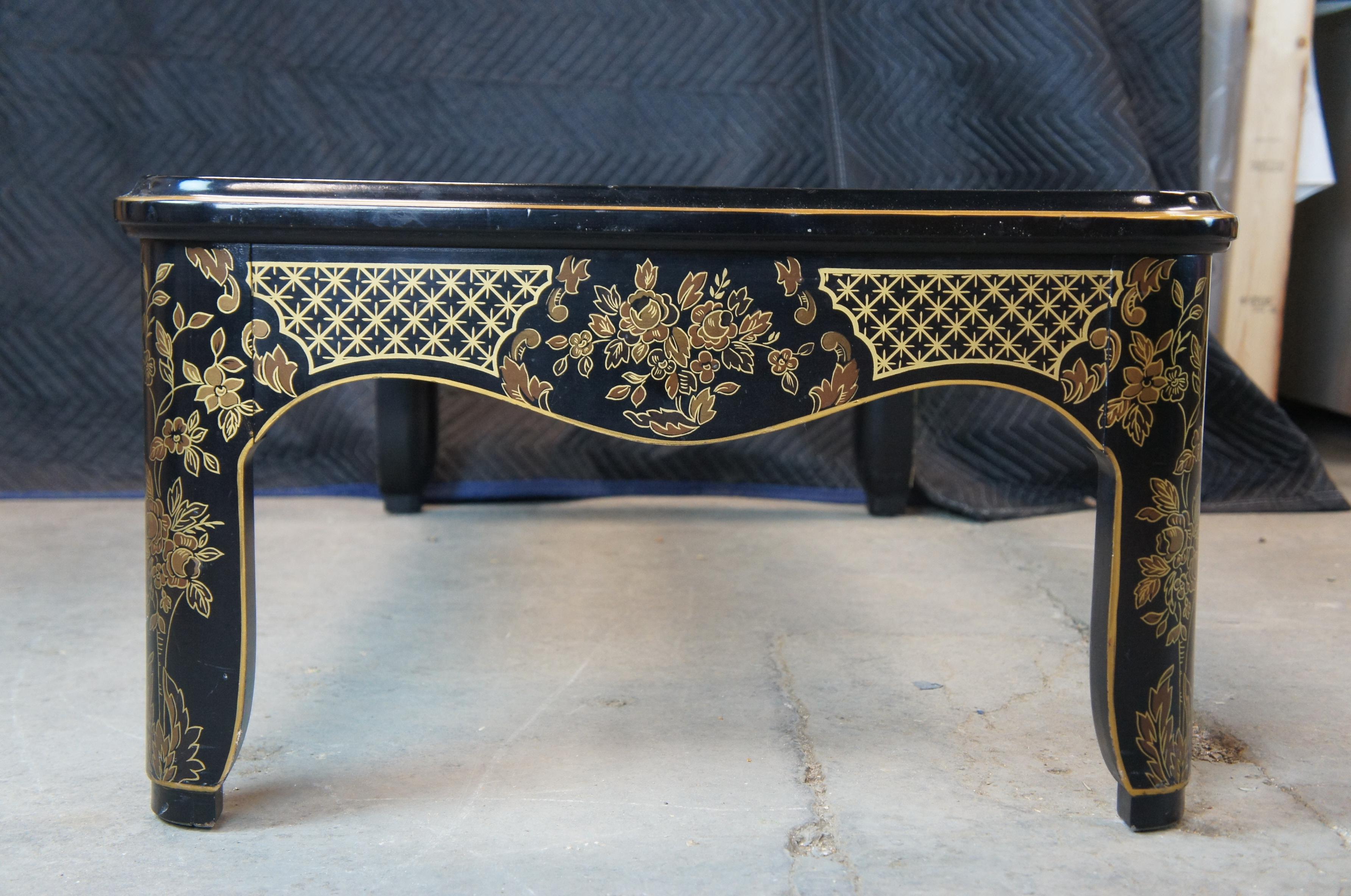 Late 20th Century Drexel Heritage Et Cetera Chinoiserie Black Lacquer Ash Burl Glass Coffee Table