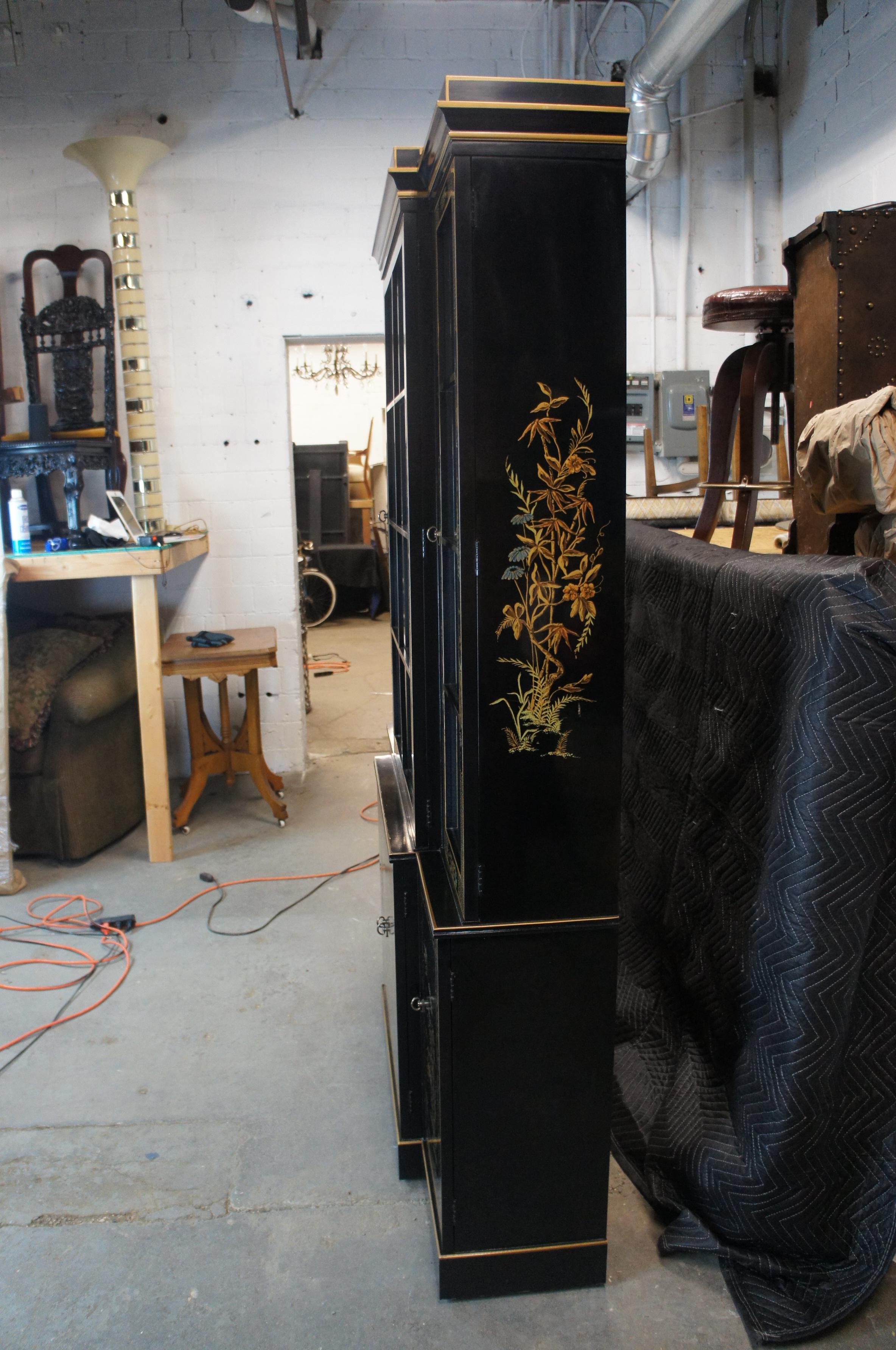 Drexel Heritage Et Cetera Chinoiserie Black Lacquer Breakfront China Cabinet 78' 2