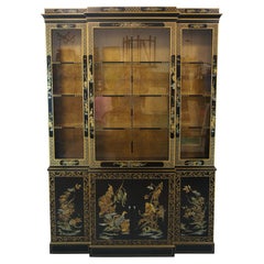 Vintage Drexel Heritage Et Cetera Chinoiserie Black Lacquer Breakfront China Cabinet 78'