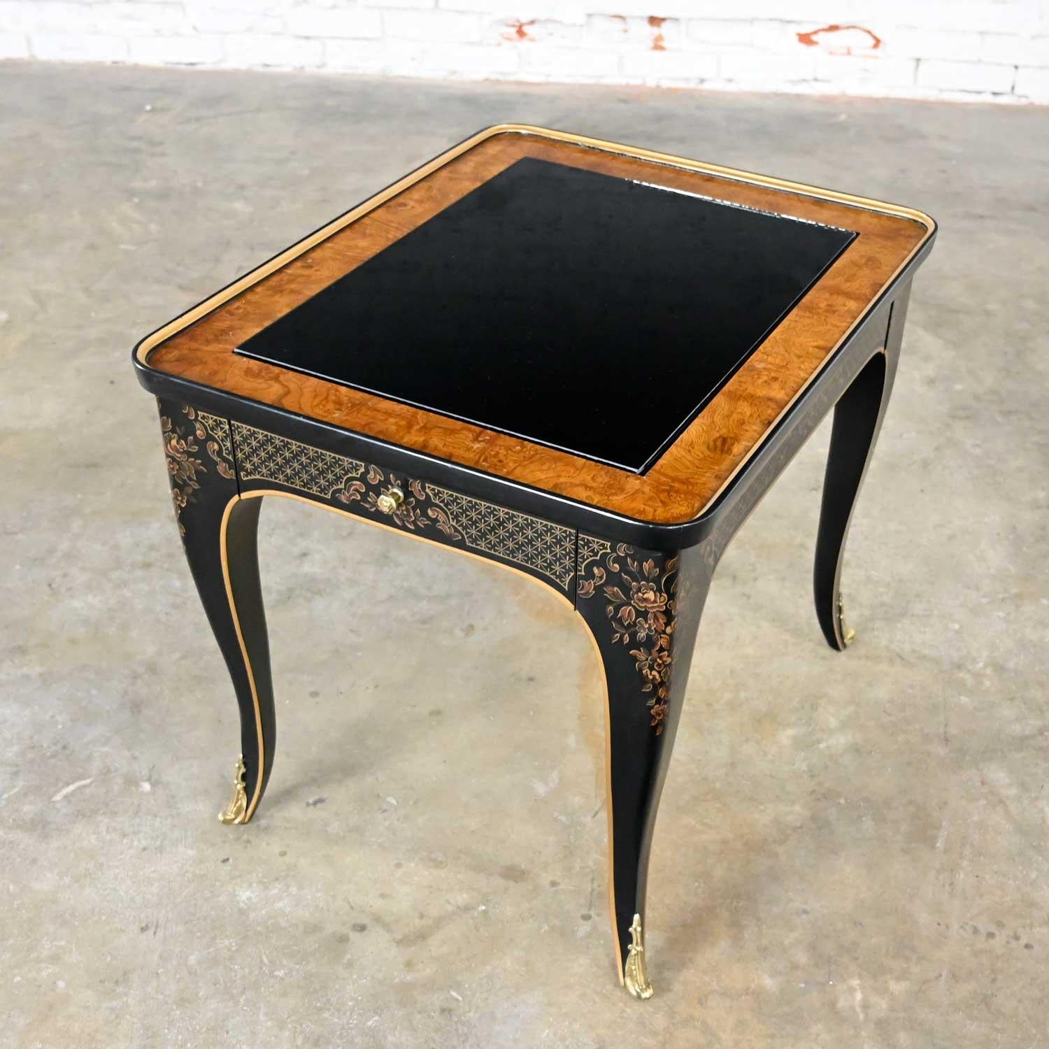 Drexel Heritage ET Cetera Collection Chinoiserie Black & Burl & Ormolu End Table 2