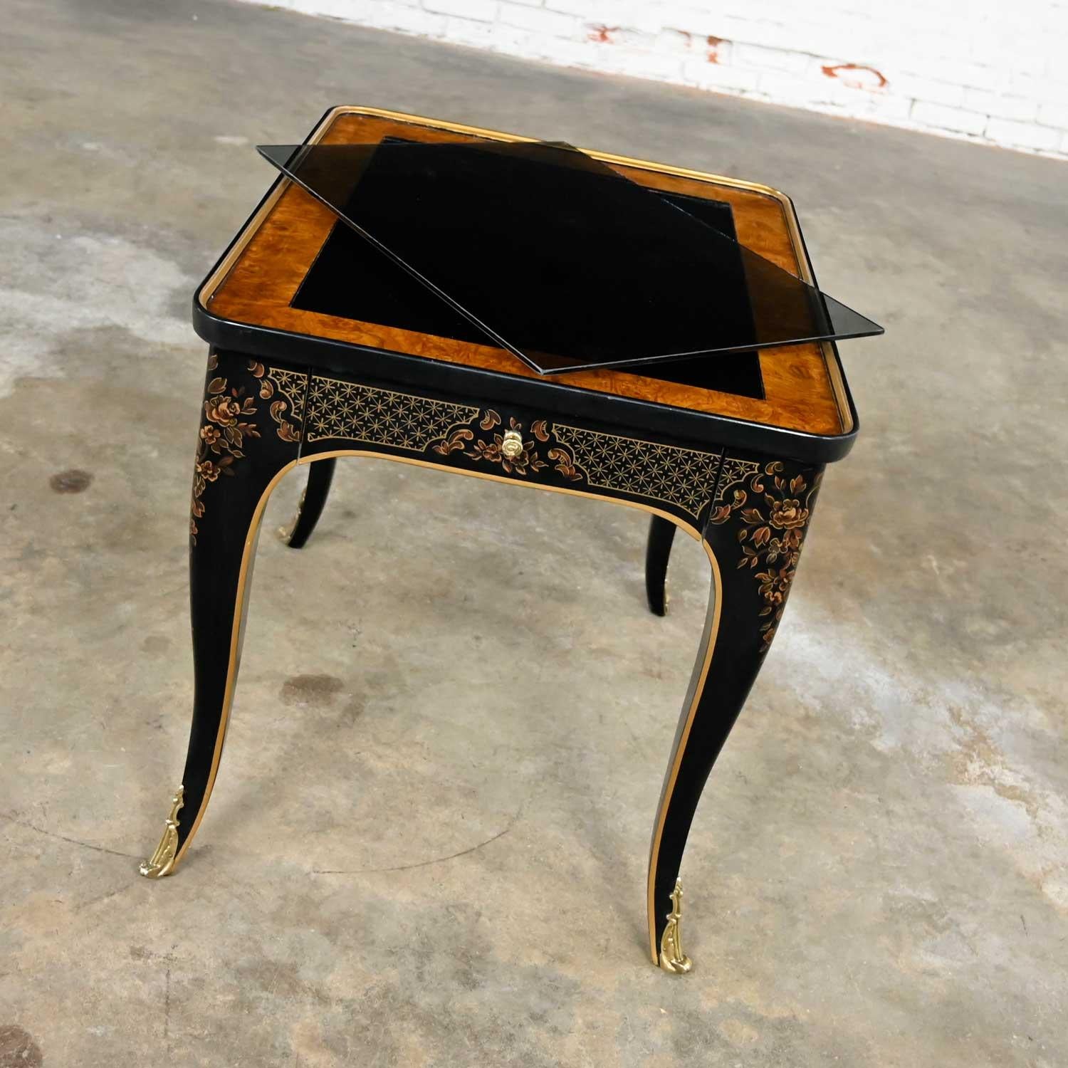 Drexel Heritage ET Cetera Collection Chinoiserie Black & Burl & Ormolu End Table 8