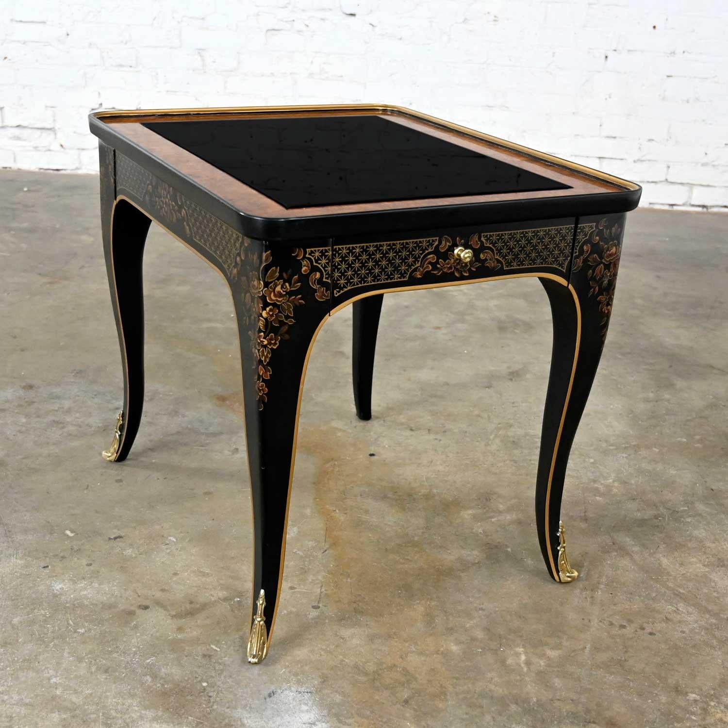 American Drexel Heritage ET Cetera Collection Chinoiserie Black & Burl & Ormolu End Table