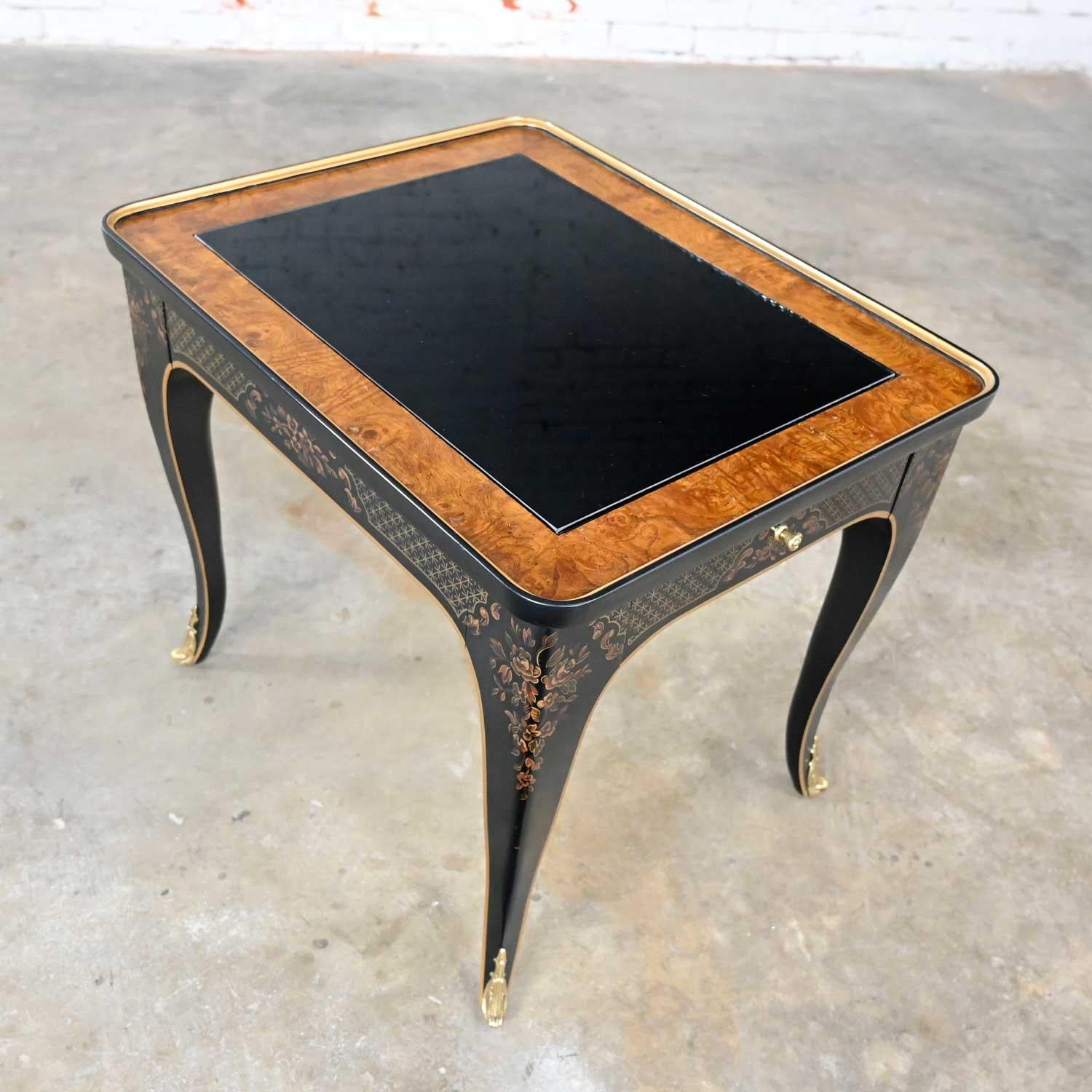 Drexel Heritage ET Cetera Collection Chinoiserie Black & Burl & Ormolu End Table In Good Condition In Topeka, KS