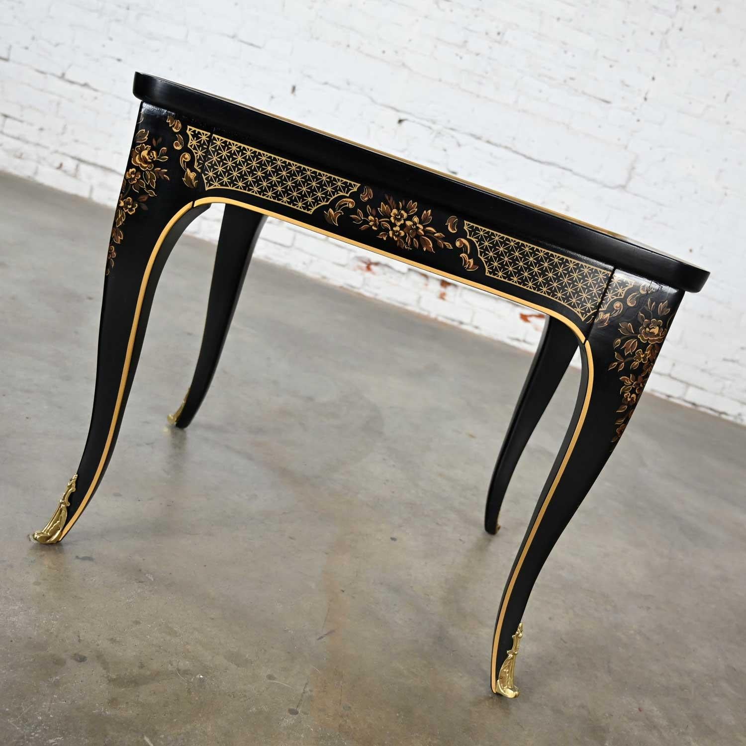 Brass Drexel Heritage ET Cetera Collection Chinoiserie Black & Burl & Ormolu End Table