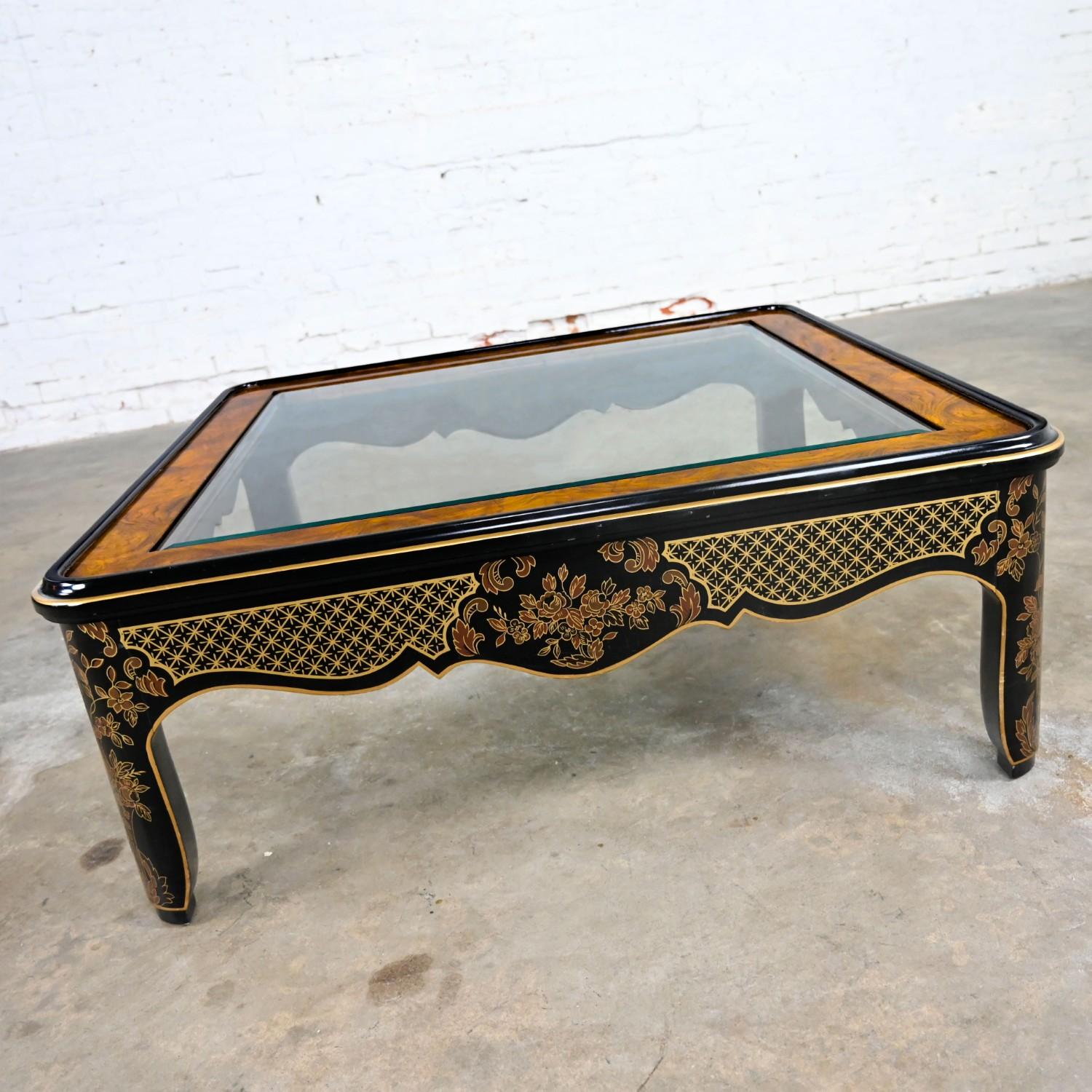 Drexel Heritage ET Cetera Collection Chinoiserie Table basse en loupe et or noir en vente 6