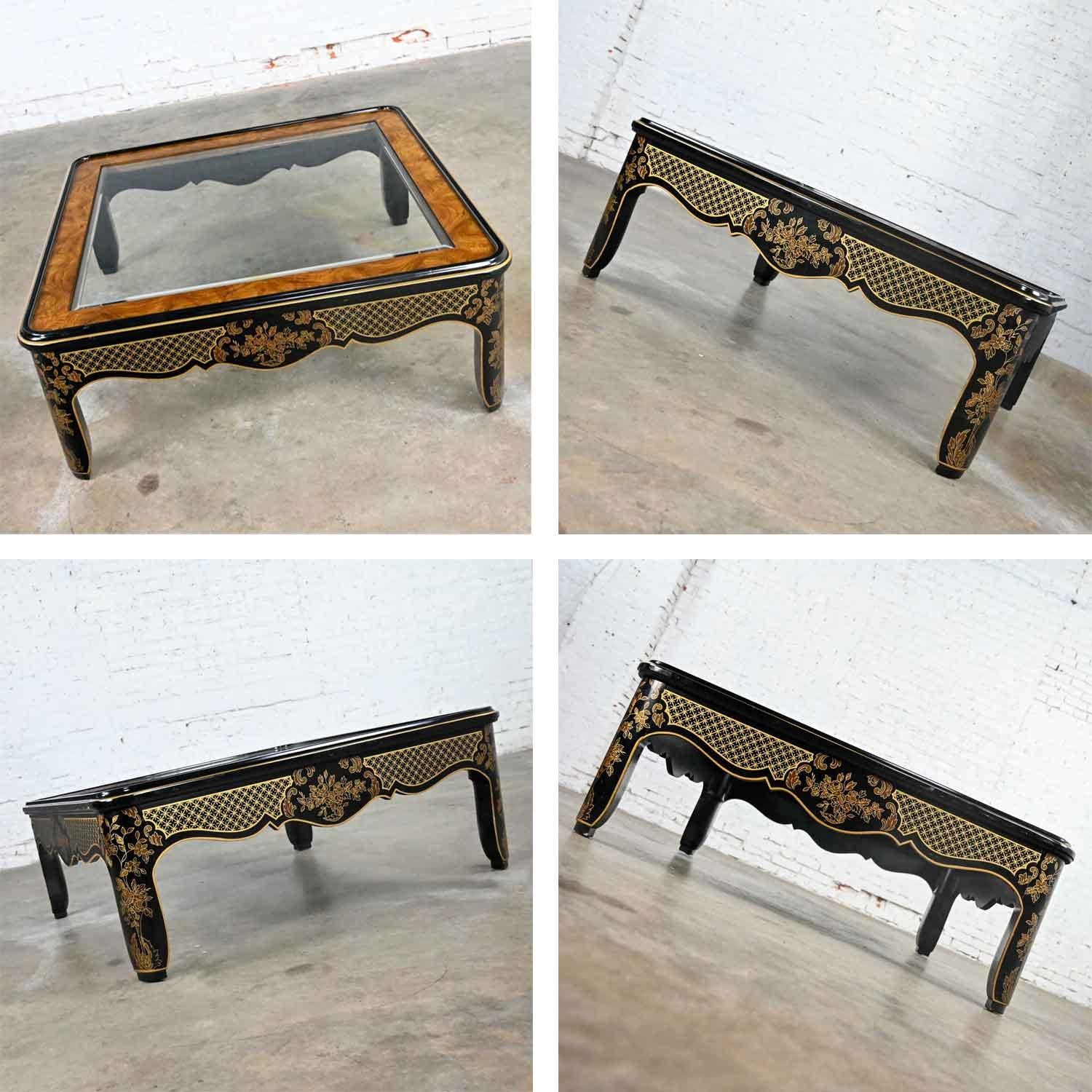 Drexel Heritage ET Cetera Collection Chinoiserie Table basse en loupe et or noir en vente 8