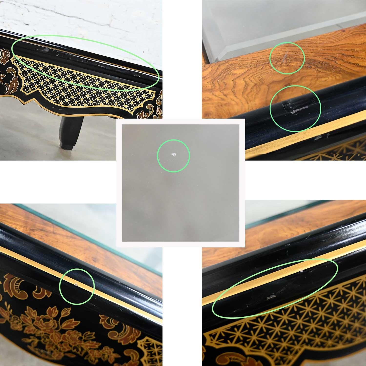 Drexel Heritage ET Cetera Collection Chinoiserie Table basse en loupe et or noir en vente 9