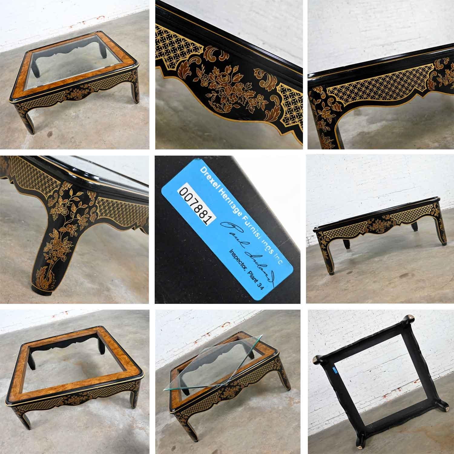 Drexel Heritage ET Cetera Collection Chinoiserie Table basse en loupe et or noir en vente 10