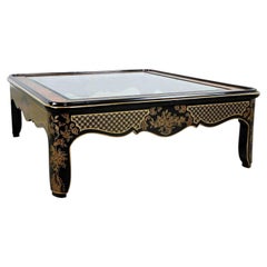 1980's Drexel Coffee Table Et Cetera Collection Chinoiserie Black & Gold Painted