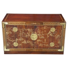 Drexel Heritage Et Cetera Rosewood Chinoiserie Campaign Ming Console Cabinet 77'