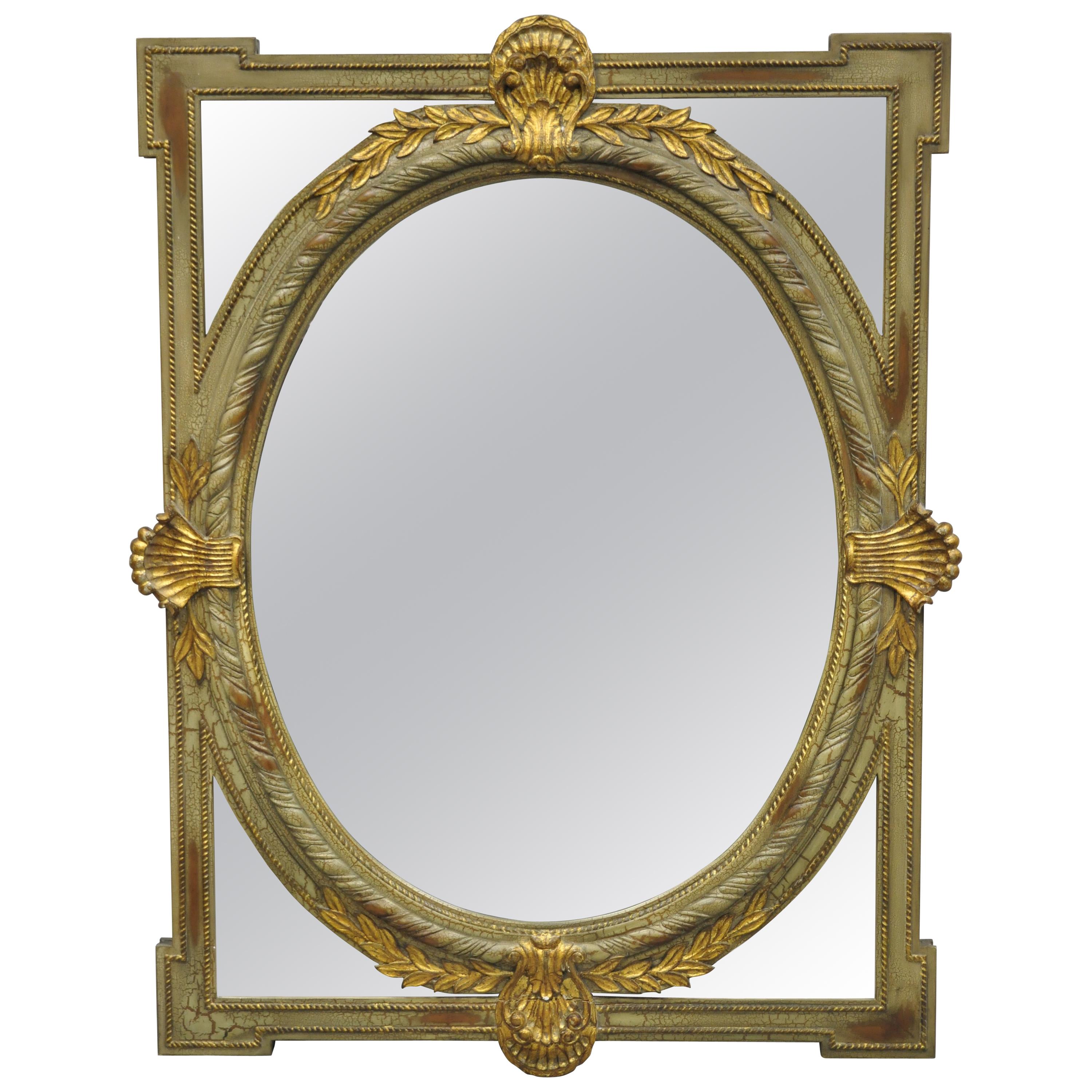 Drexel Heritage European Legacy Green and Gold Distress Painted Mirror