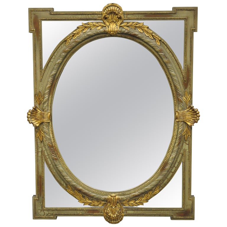 Drexel Heritage European Legacy Green and Gold Distress Painted Mirror