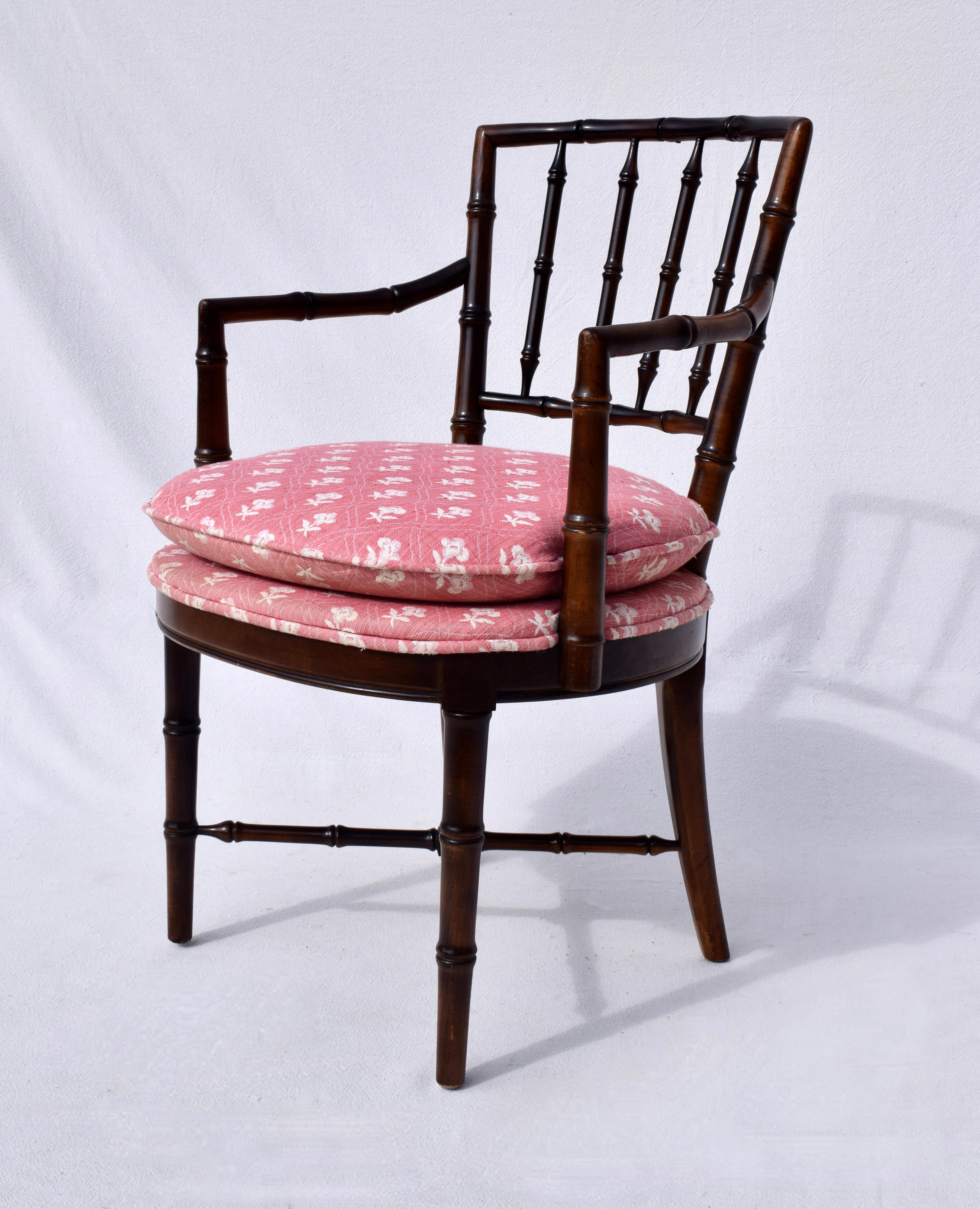 Chinese Chippendale Faux Bamboo Arm Chair in Brunschwig & Fils by Drexel Heritage  For Sale