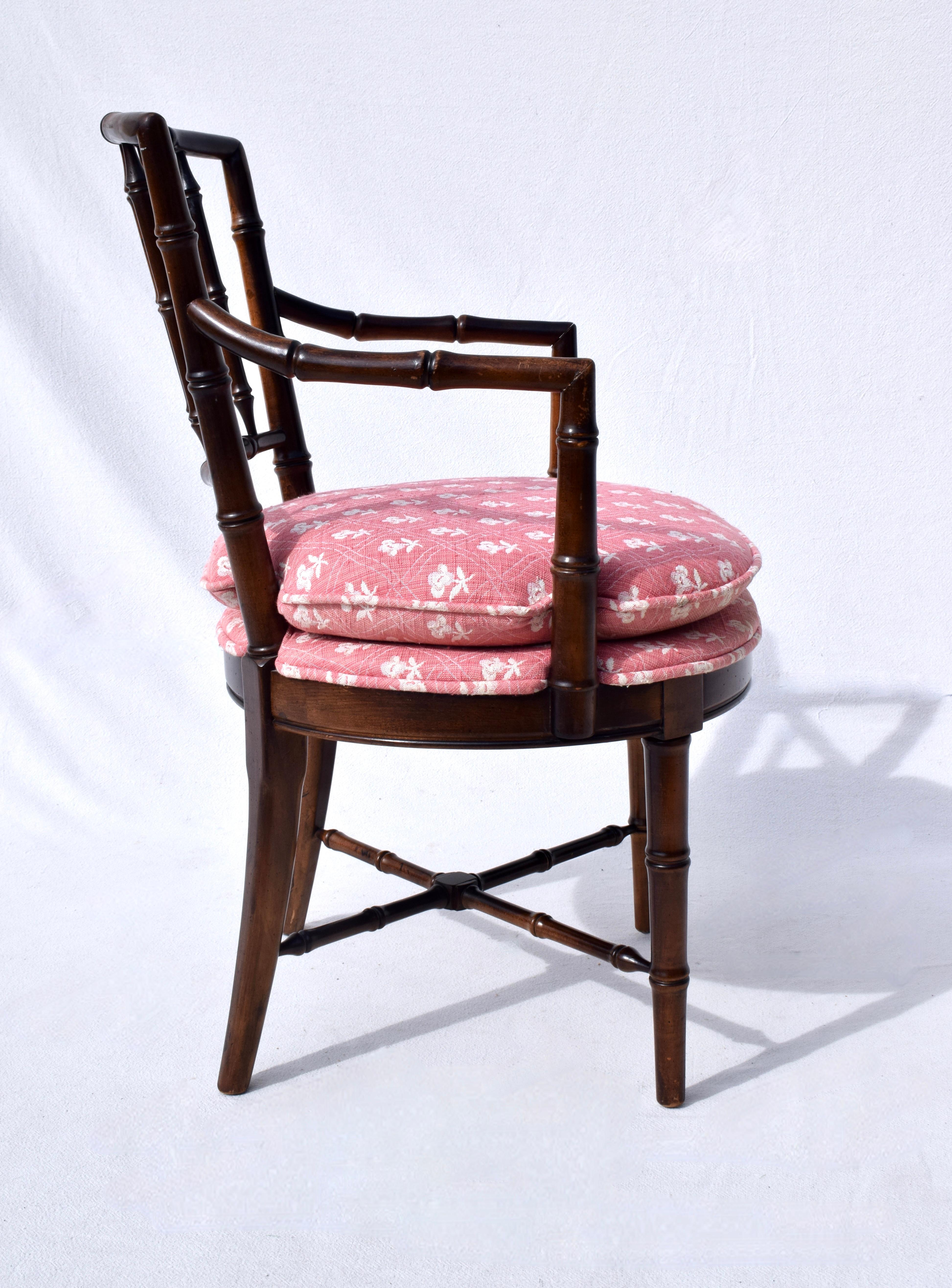 20th Century Faux Bamboo Arm Chair in Brunschwig & Fils by Drexel Heritage  For Sale