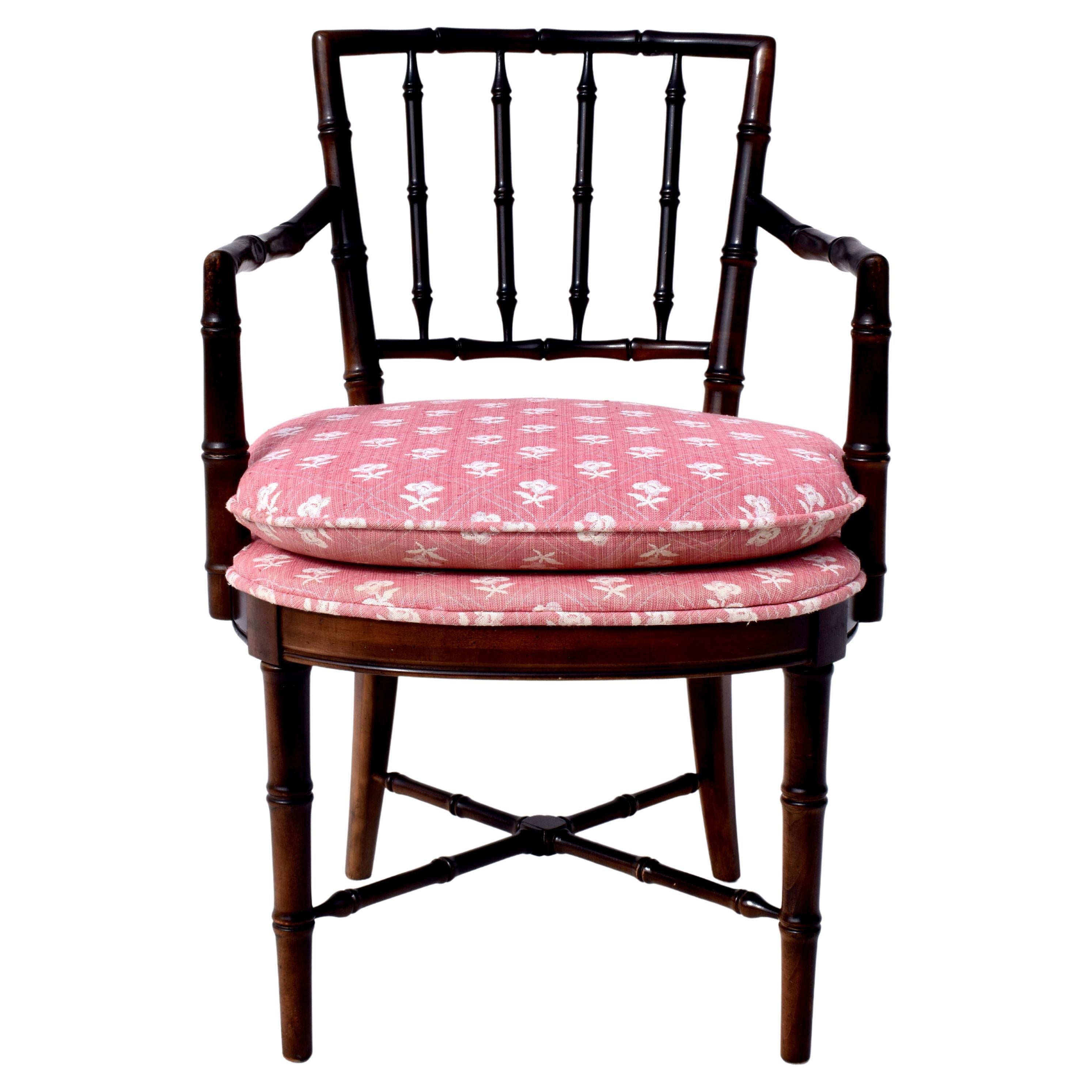 Faux Bamboo Arm Chair in Brunschwig & Fils by Drexel Heritage  For Sale