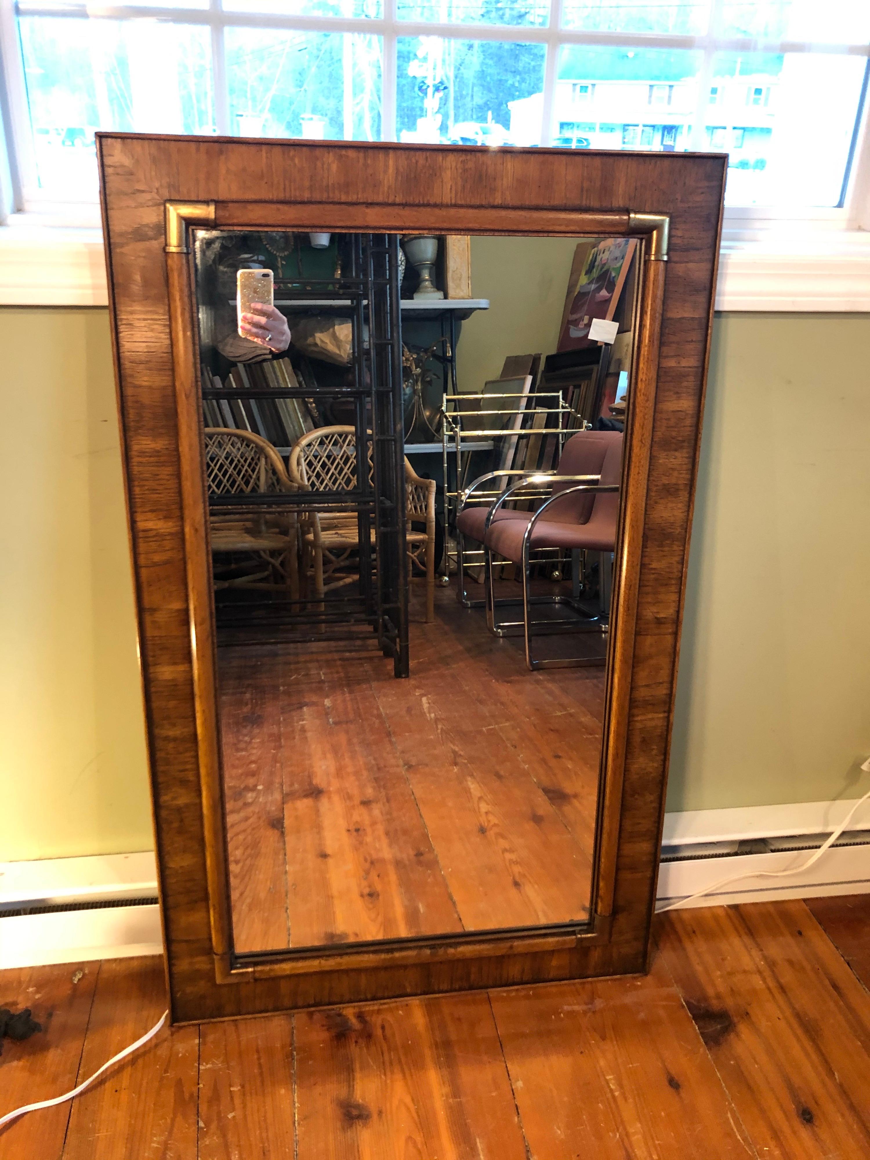Drexel Heritage faux bamboo mirror with brass accents. Classic 1970s style mirror. Extremely well made , solid piece. 