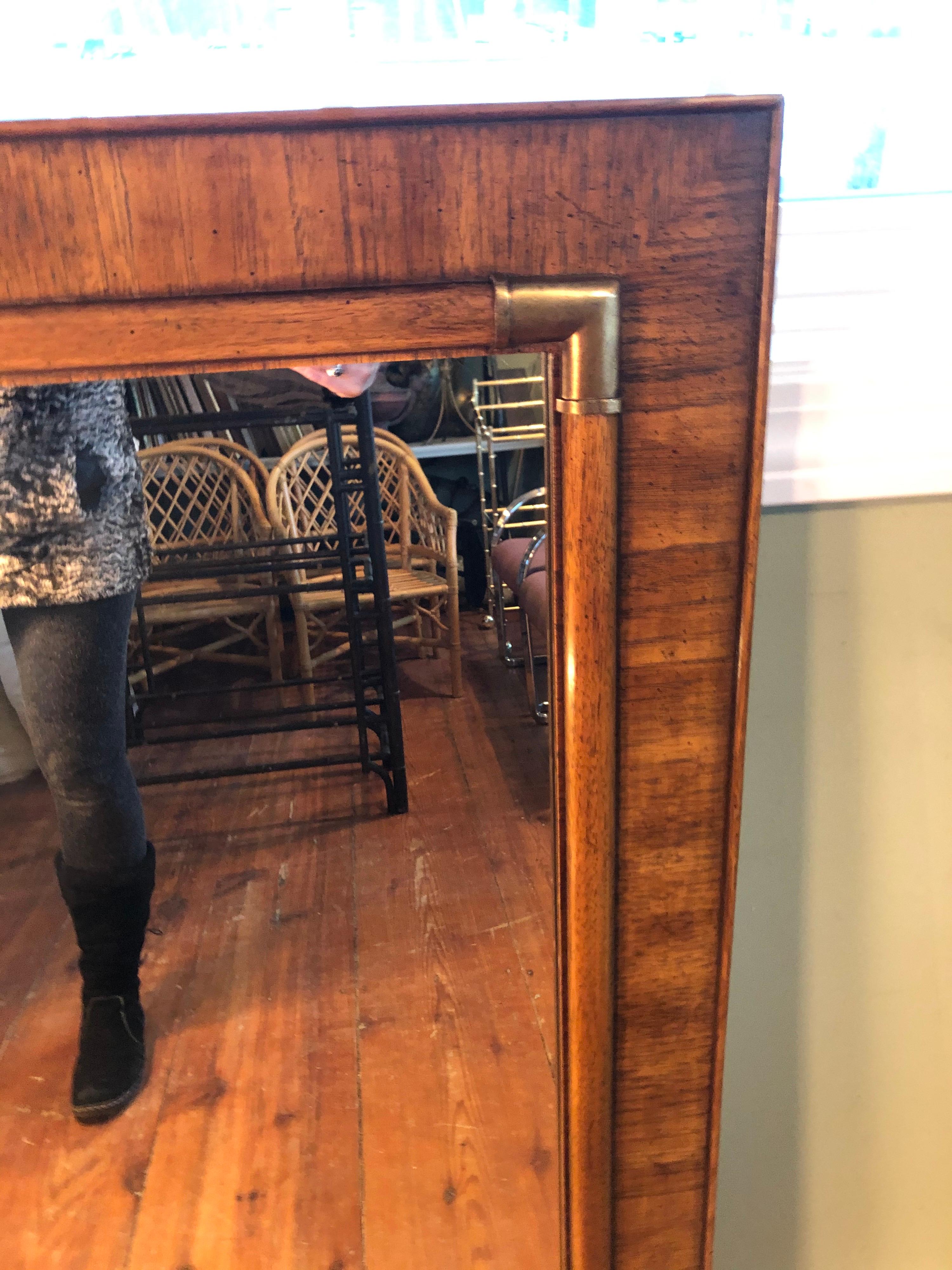 Mid-Century Modern Drexel Heritage Faux Bamboo Mirror with Brass Accents