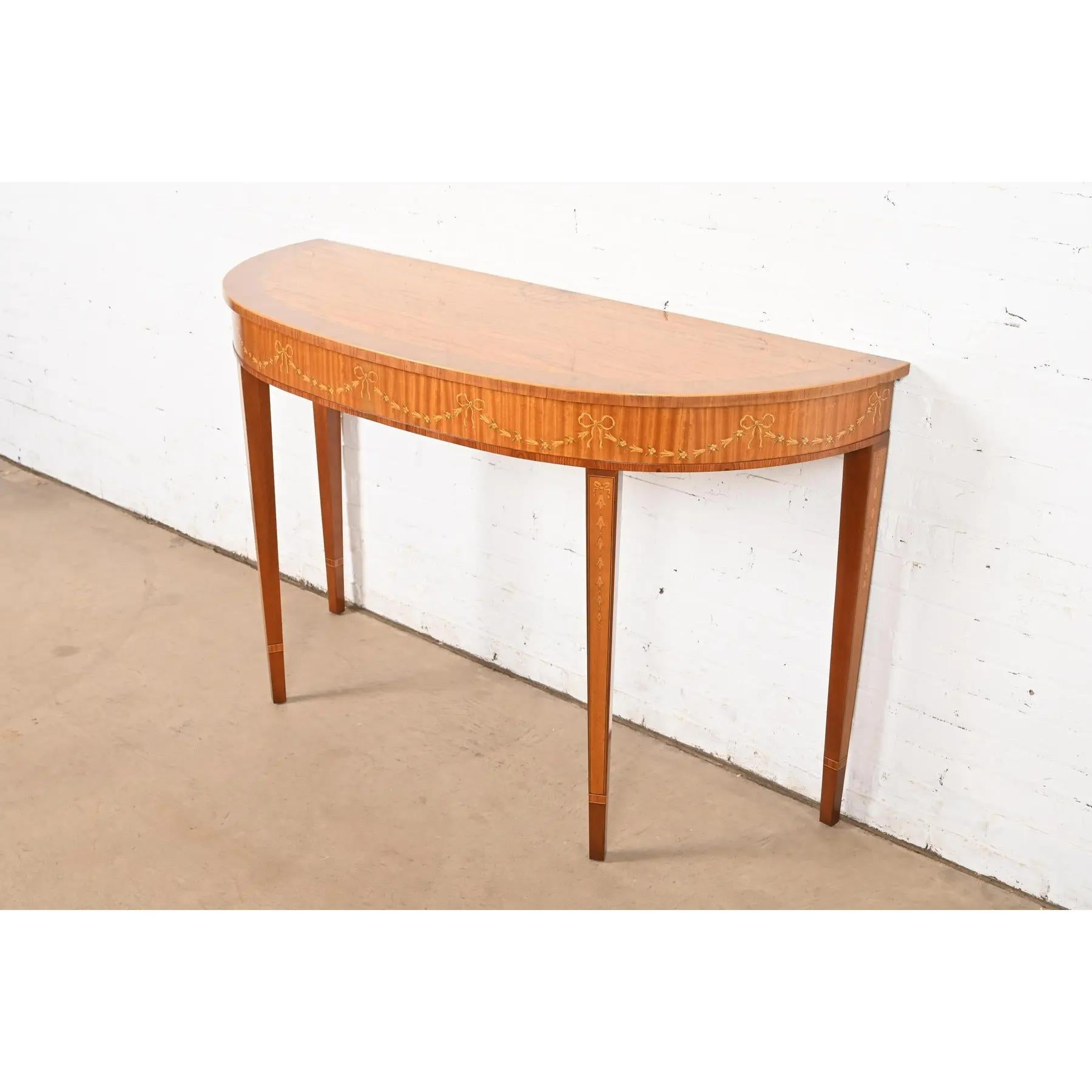 Drexel Heritage Federal Inlaid Satinwood Demilune Console Table In Good Condition For Sale In South Bend, IN